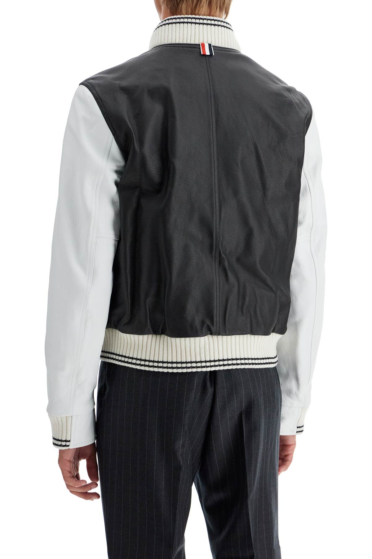 Thom Browne Hammered Leather Varsity Bomber Jacket image 2