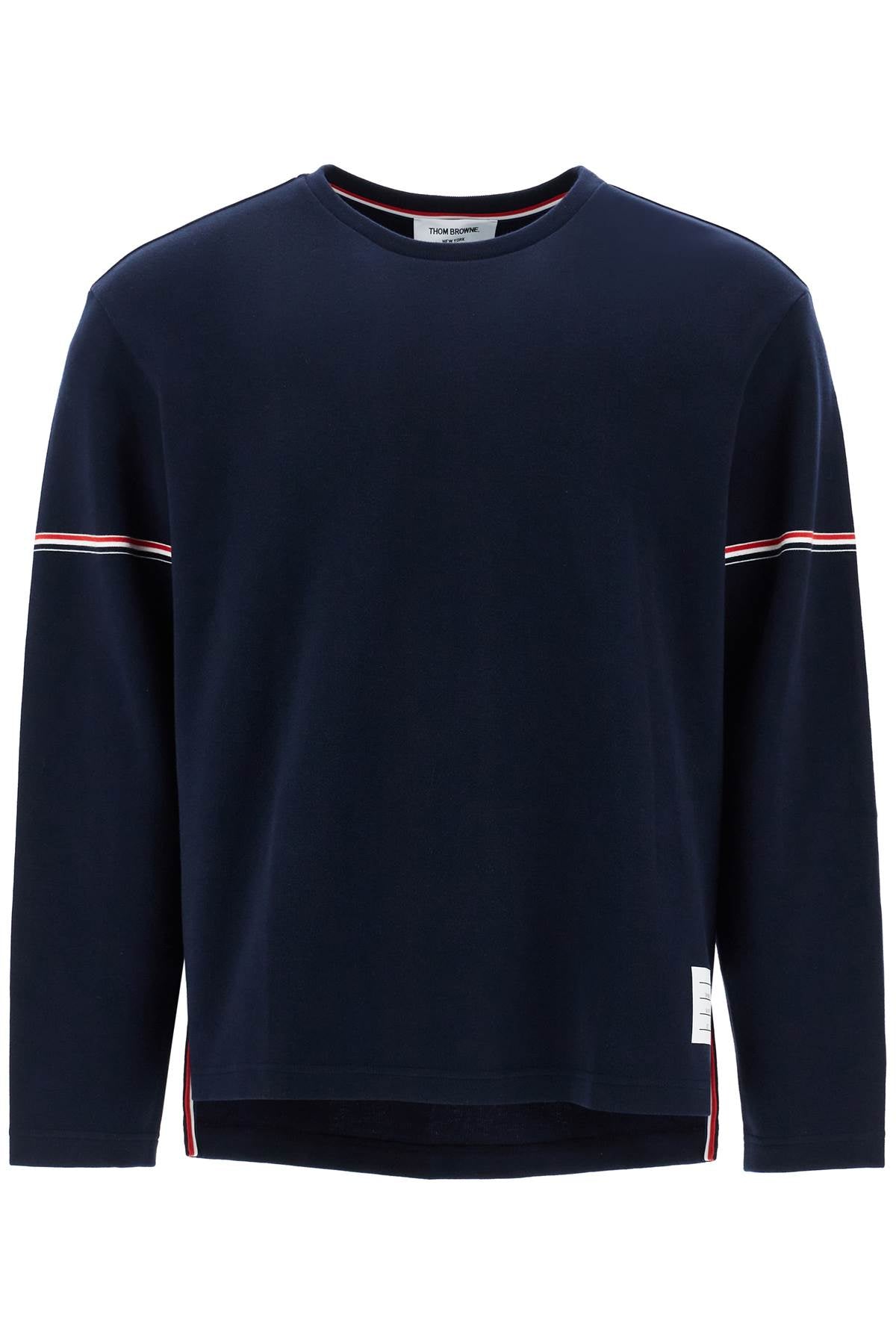 Thom Browne blue cotton rugby t-shirt with red and white stripe image 0