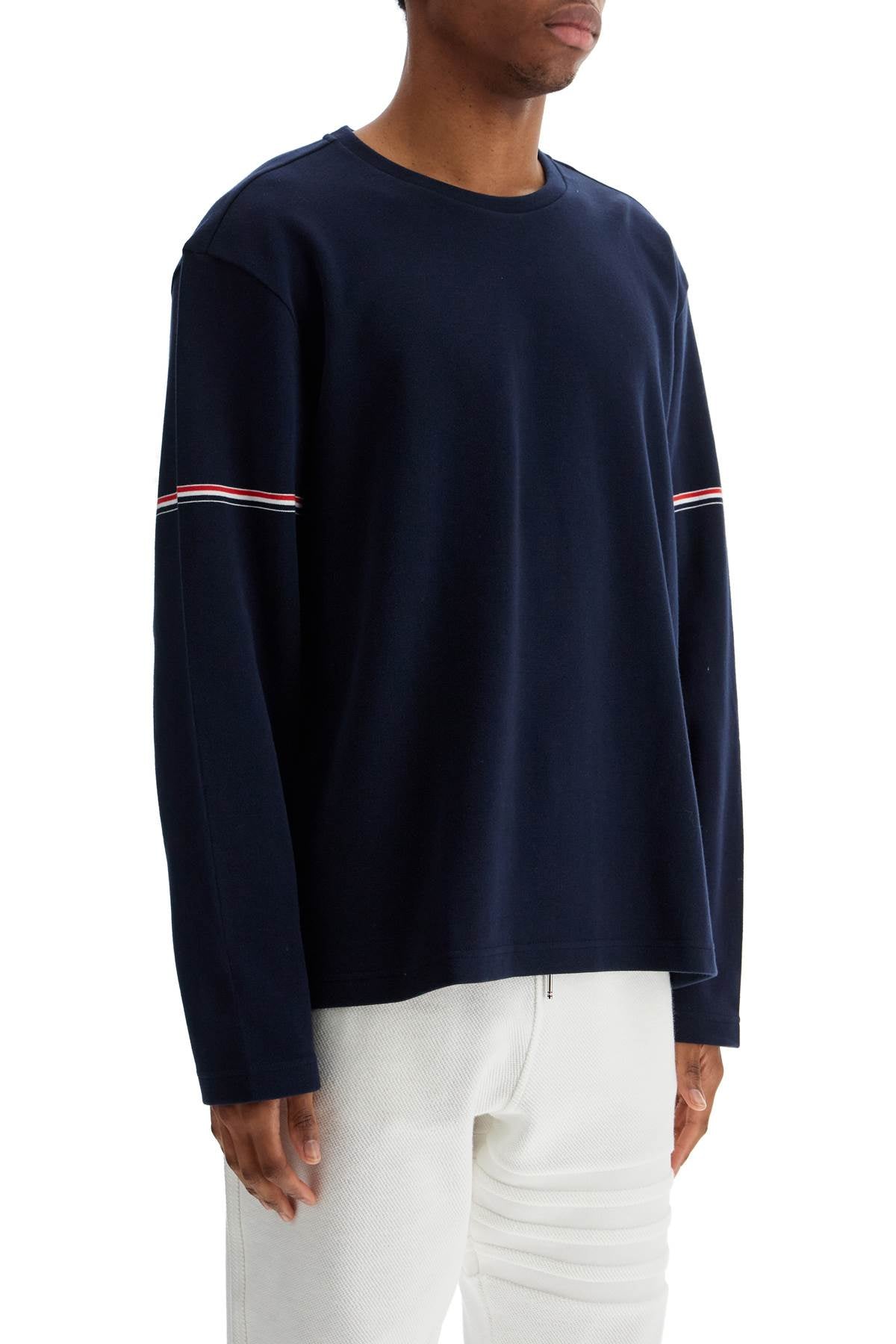 Thom Browne blue cotton rugby t-shirt with red and white stripe image 1