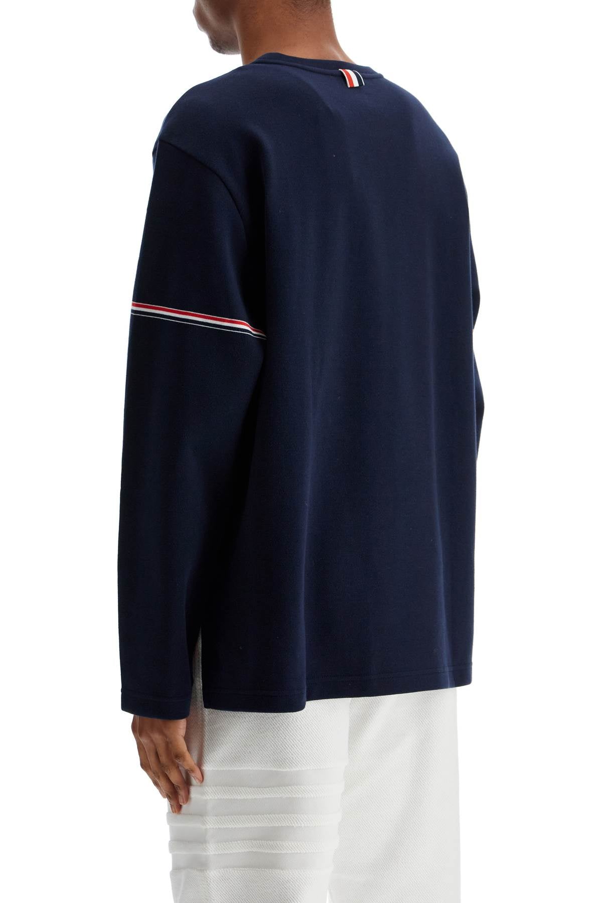 Thom Browne blue cotton rugby t-shirt with red and white stripe image 2