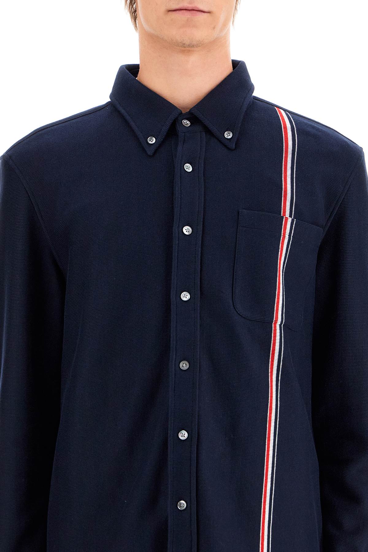 Thom Browne Tricolor Knit Button-Down Overshirt image 3