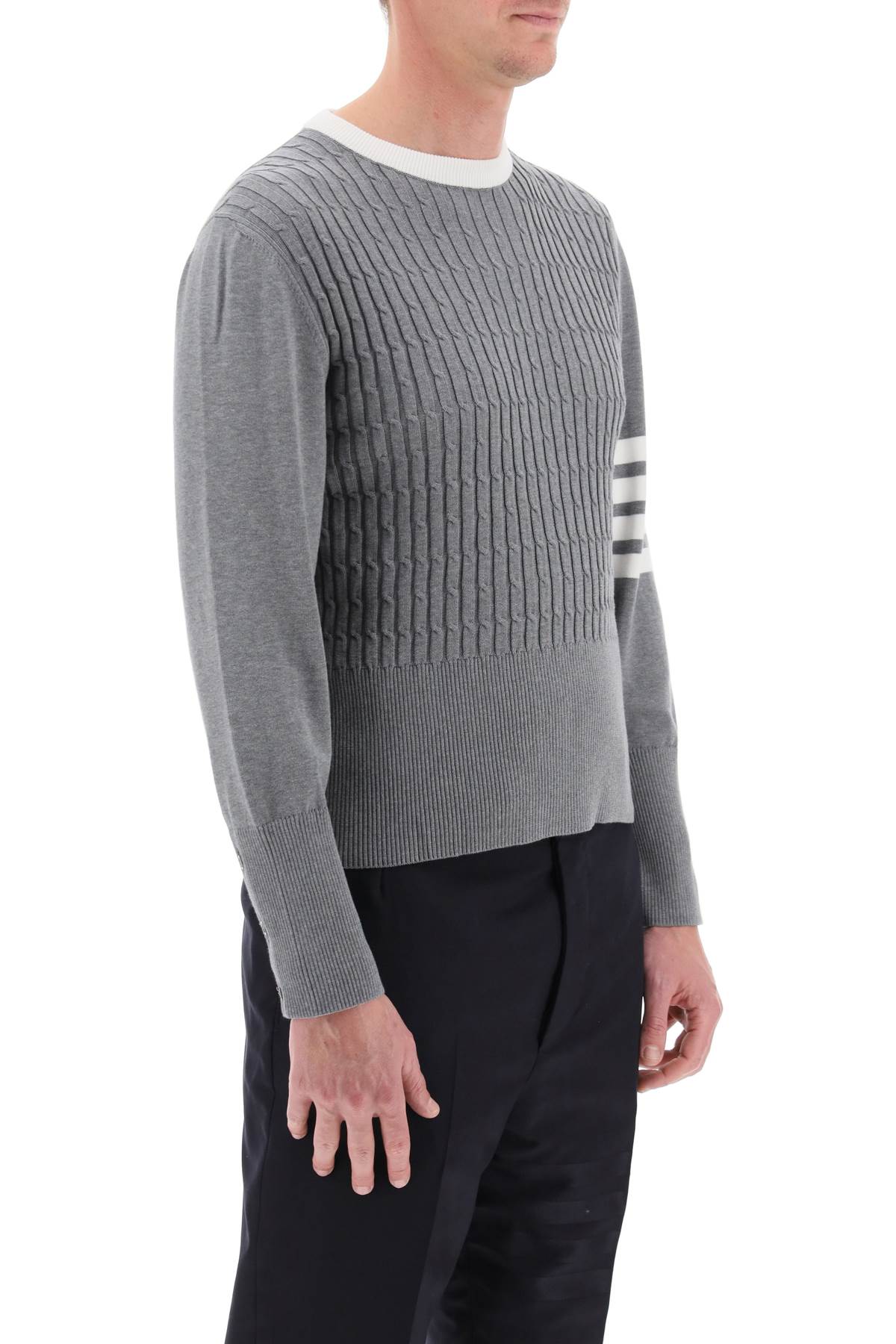 Thom Browne placed baby cable 4-bar cotton sweater image 1