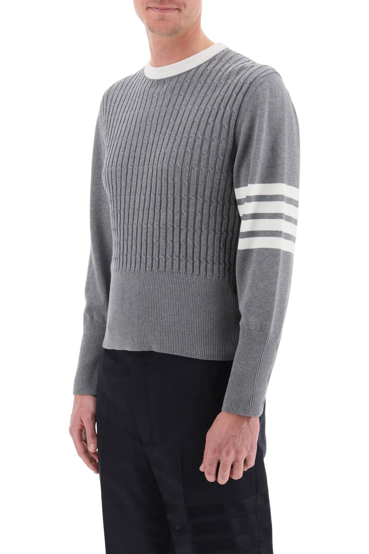 Thom Browne placed baby cable 4-bar cotton sweater image 3