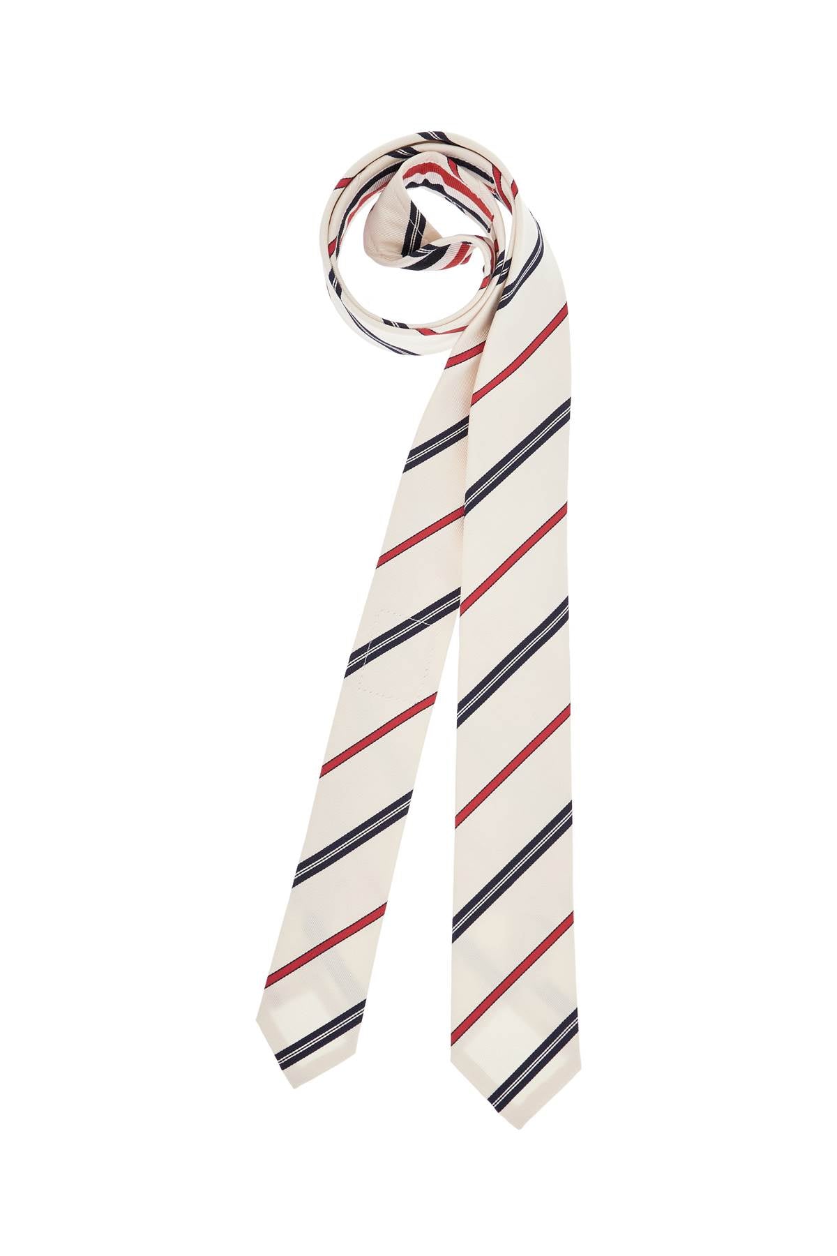 Thom Browne classic ivory tie with red and blue stripes in silk and cotton image 0