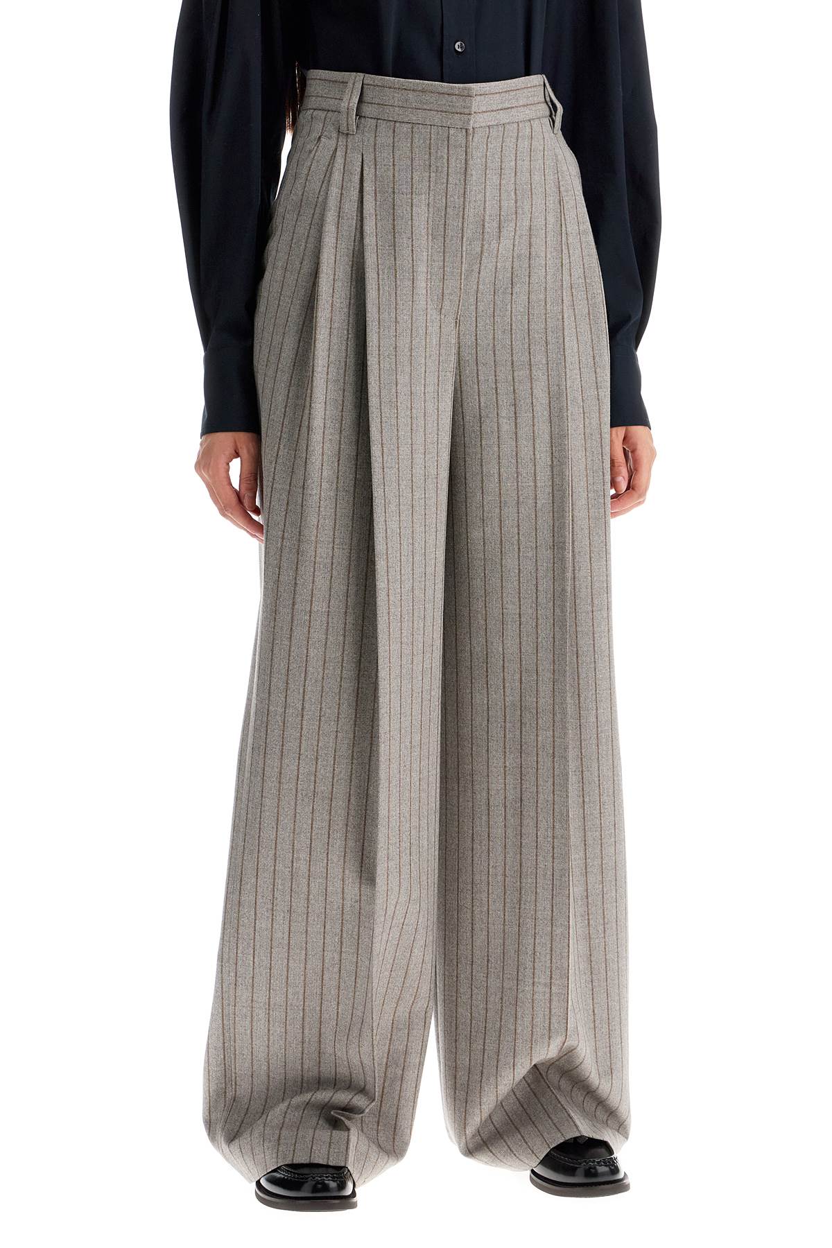 Brunello Cucinelli wide virgin wool pinstripe trousers image 1