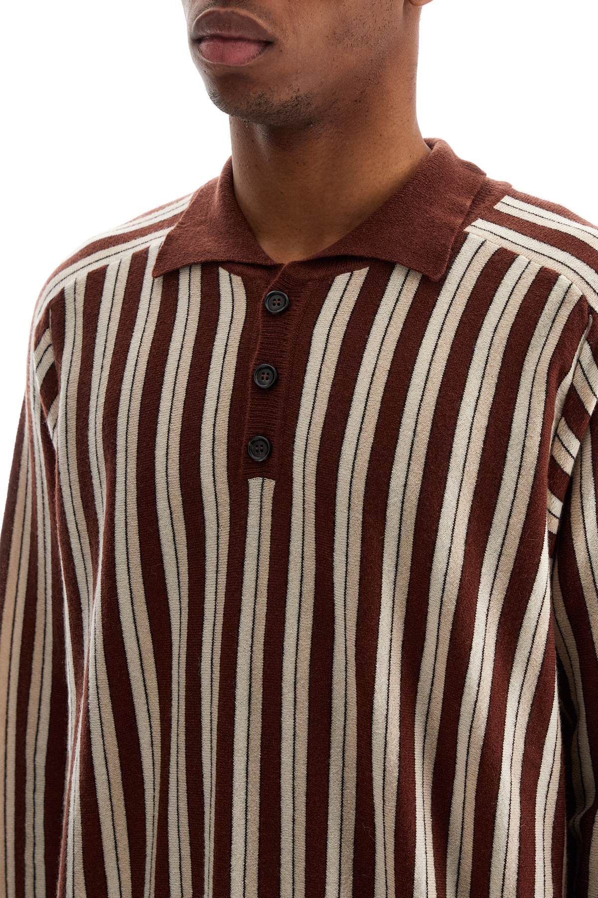 Men's Bode Wool and Cashmere Blend Striped Polo Pullover image 3