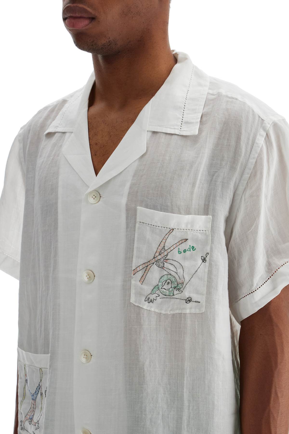 Bode Embroidered Linen Boxy Shirt with Cuban Collar image 3