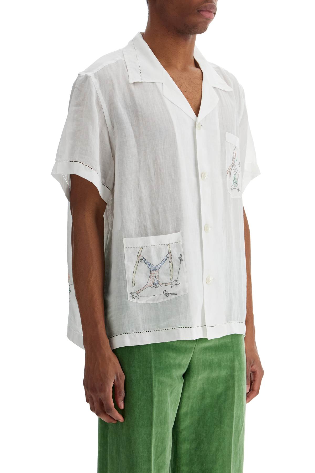 Bode Embroidered Linen Boxy Shirt with Cuban Collar image 1