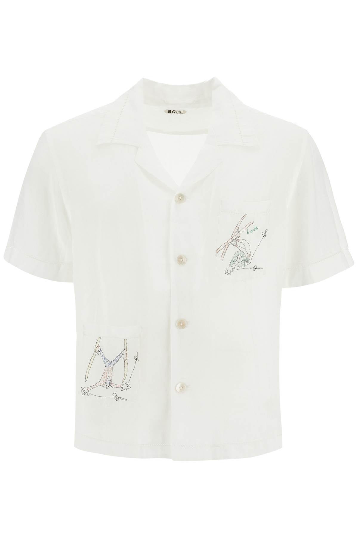 Bode Embroidered Linen Boxy Shirt with Cuban Collar image 0