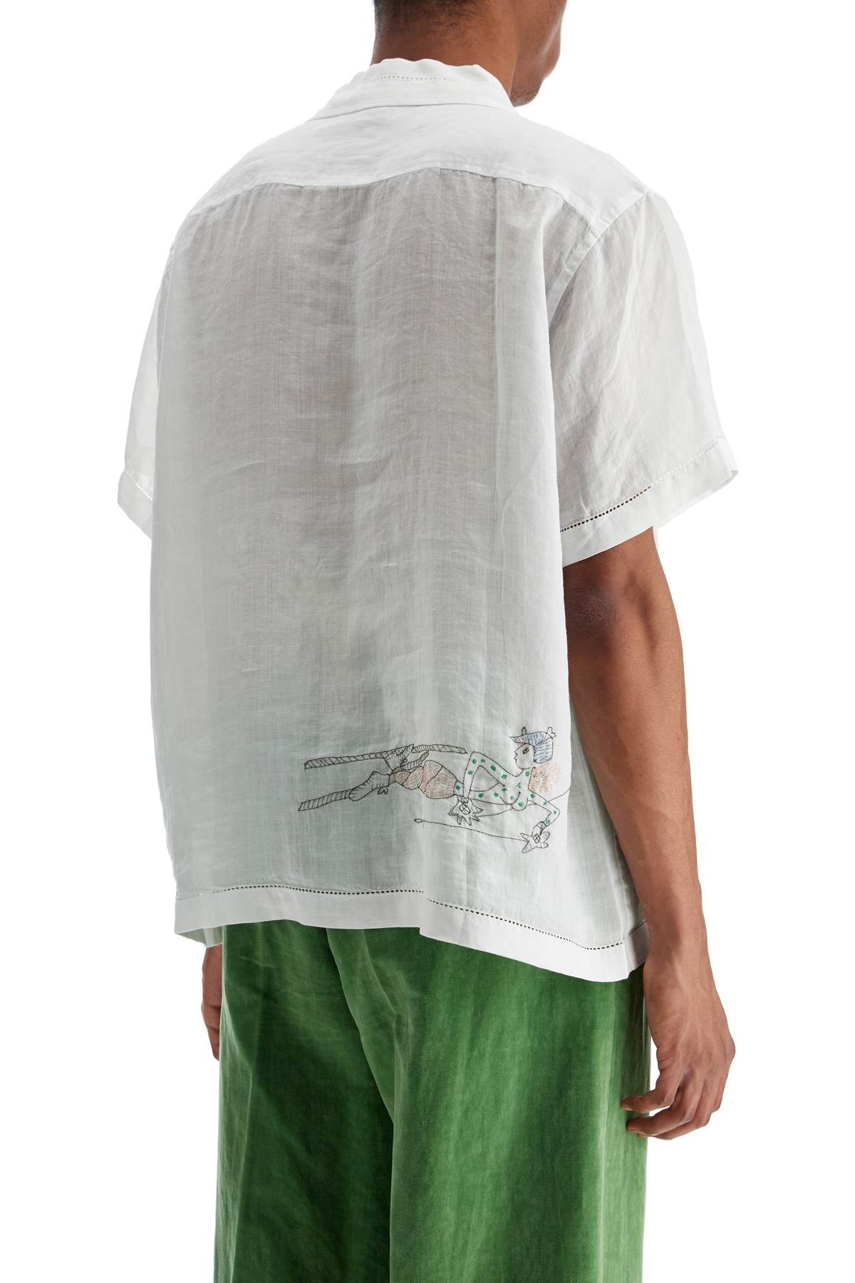 Bode Embroidered Linen Boxy Shirt with Cuban Collar image 2