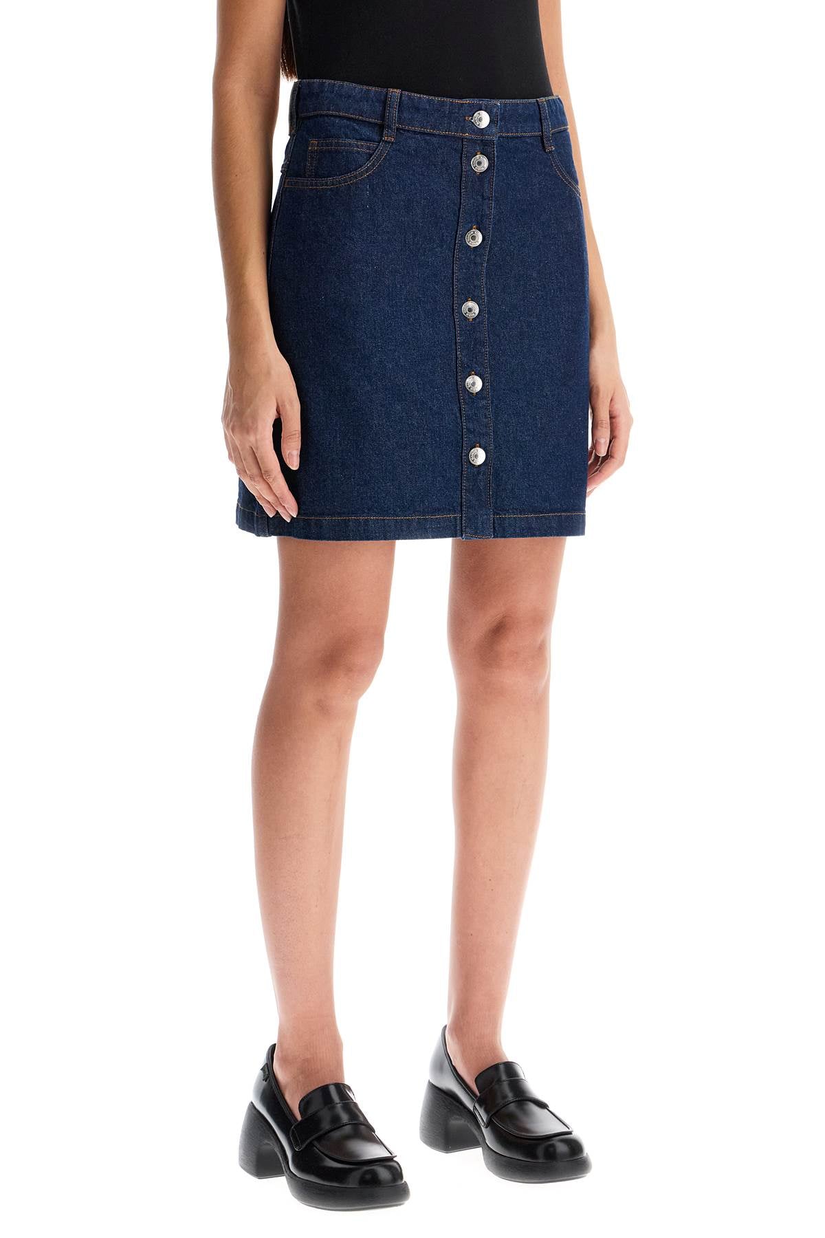 Maison Kitsuné Japanese Denim Mini Skirt with Fox Embroidery image 1