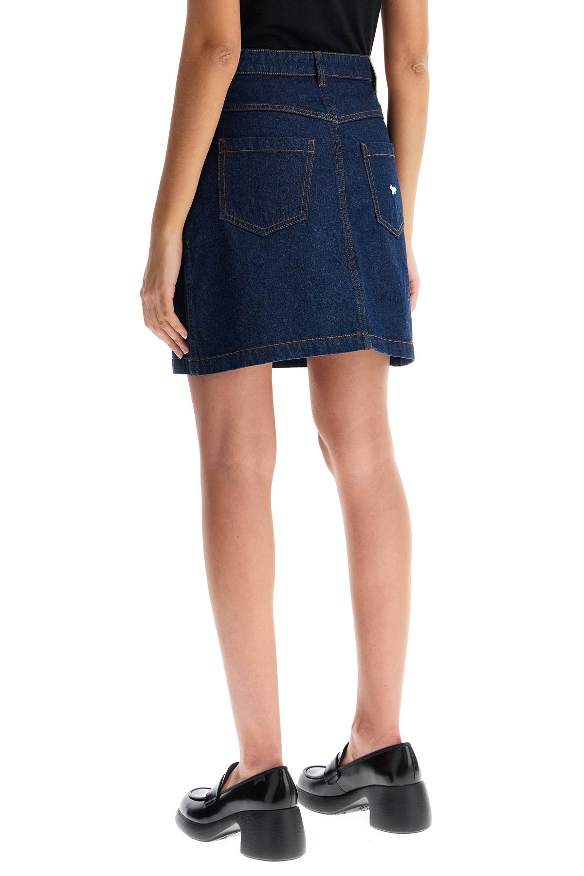 Maison Kitsuné Japanese Denim Mini Skirt with Fox Embroidery image 2