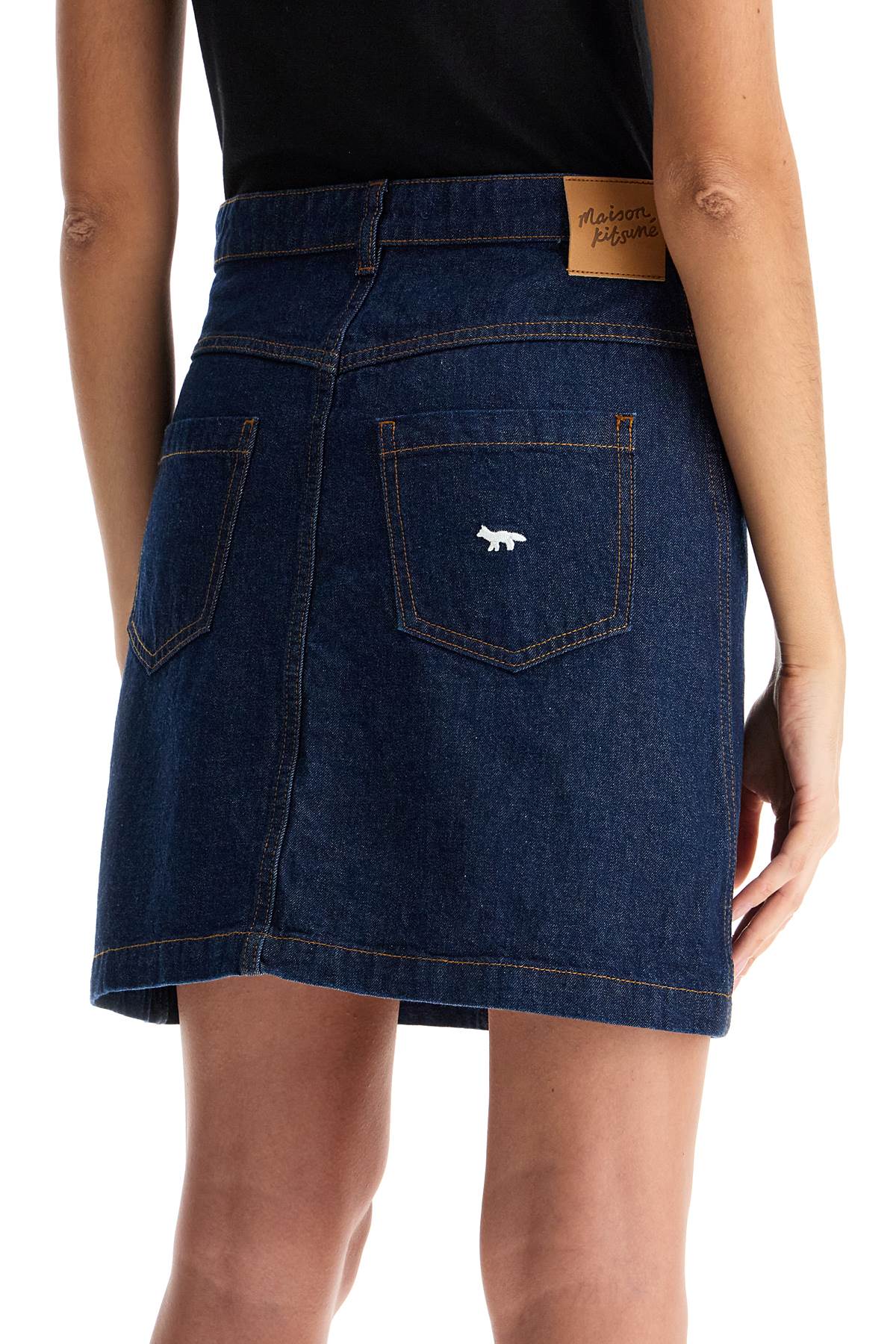 Maison Kitsuné Japanese Denim Mini Skirt with Fox Embroidery image 3