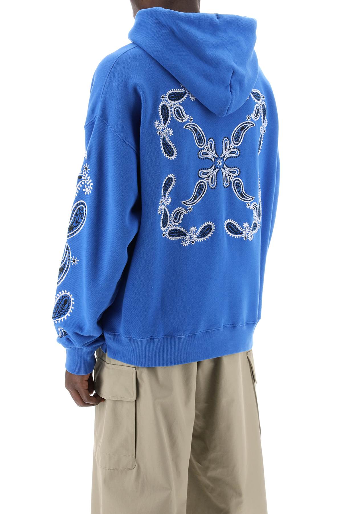 Off-White Oversized Hooded Sweatshirt with Bandana Arrow Motif image 2