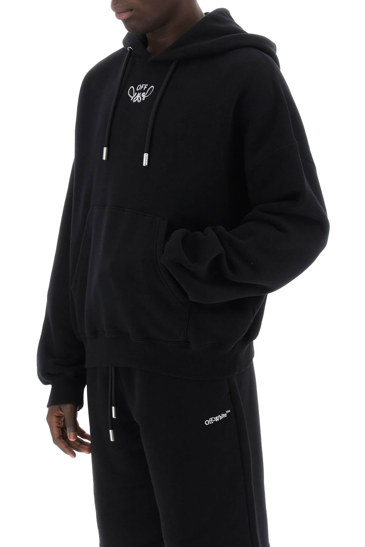 Off-White Oversized Hooded Sweatshirt with Paisley Embroidery image 3