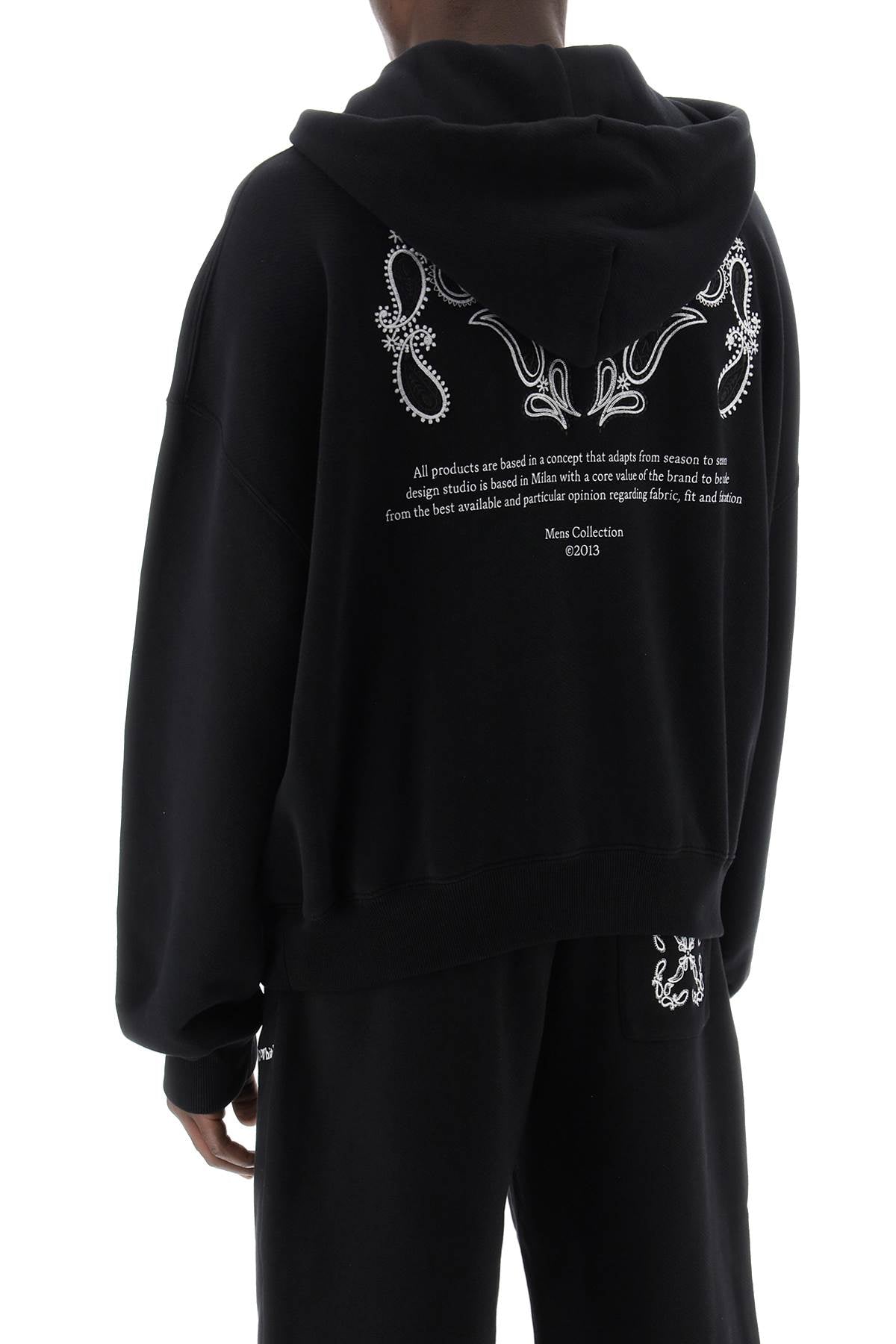 Off-White Oversized Hooded Sweatshirt with Paisley Embroidery image 2