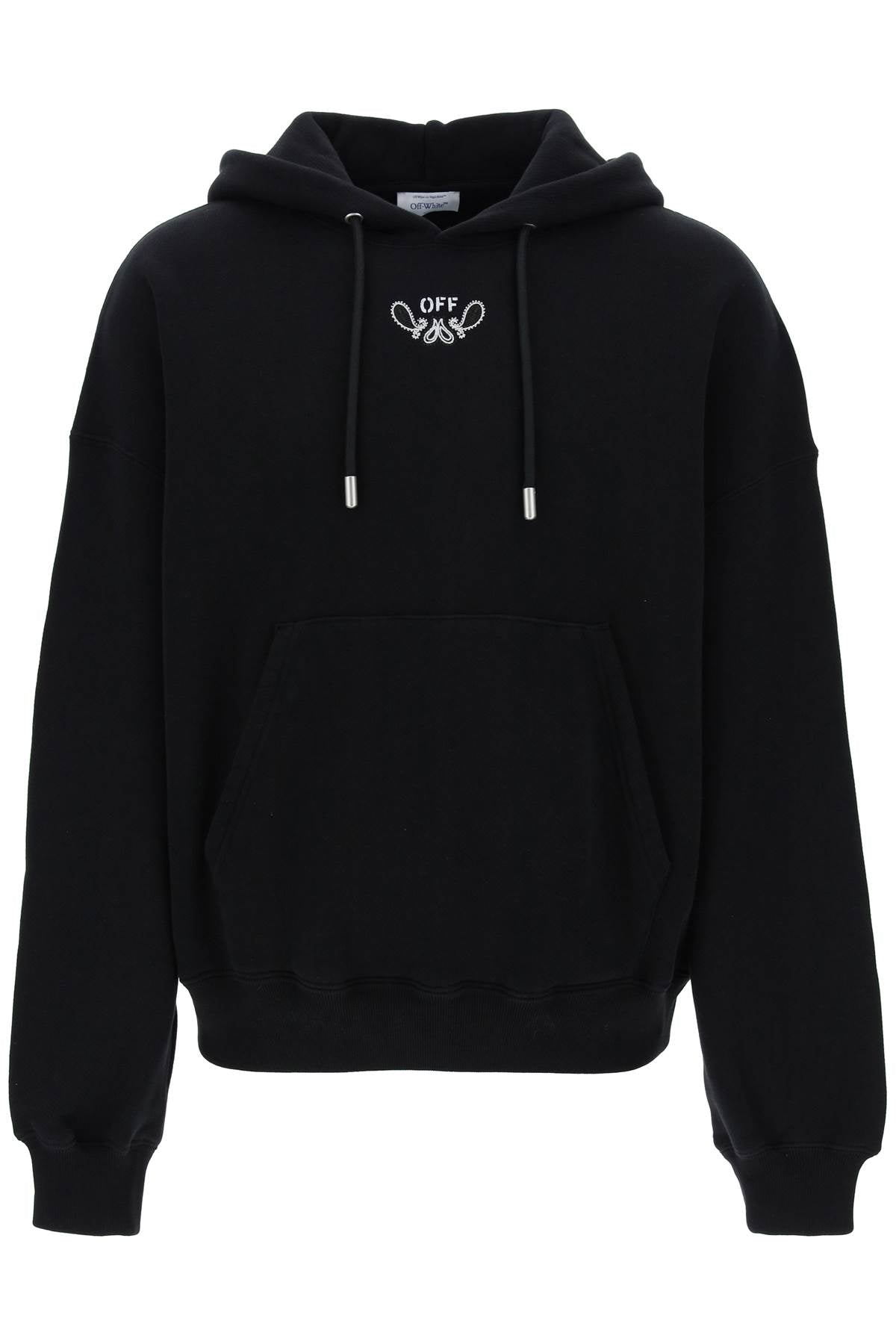 Off-White Oversized Hooded Sweatshirt with Paisley Embroidery image 0