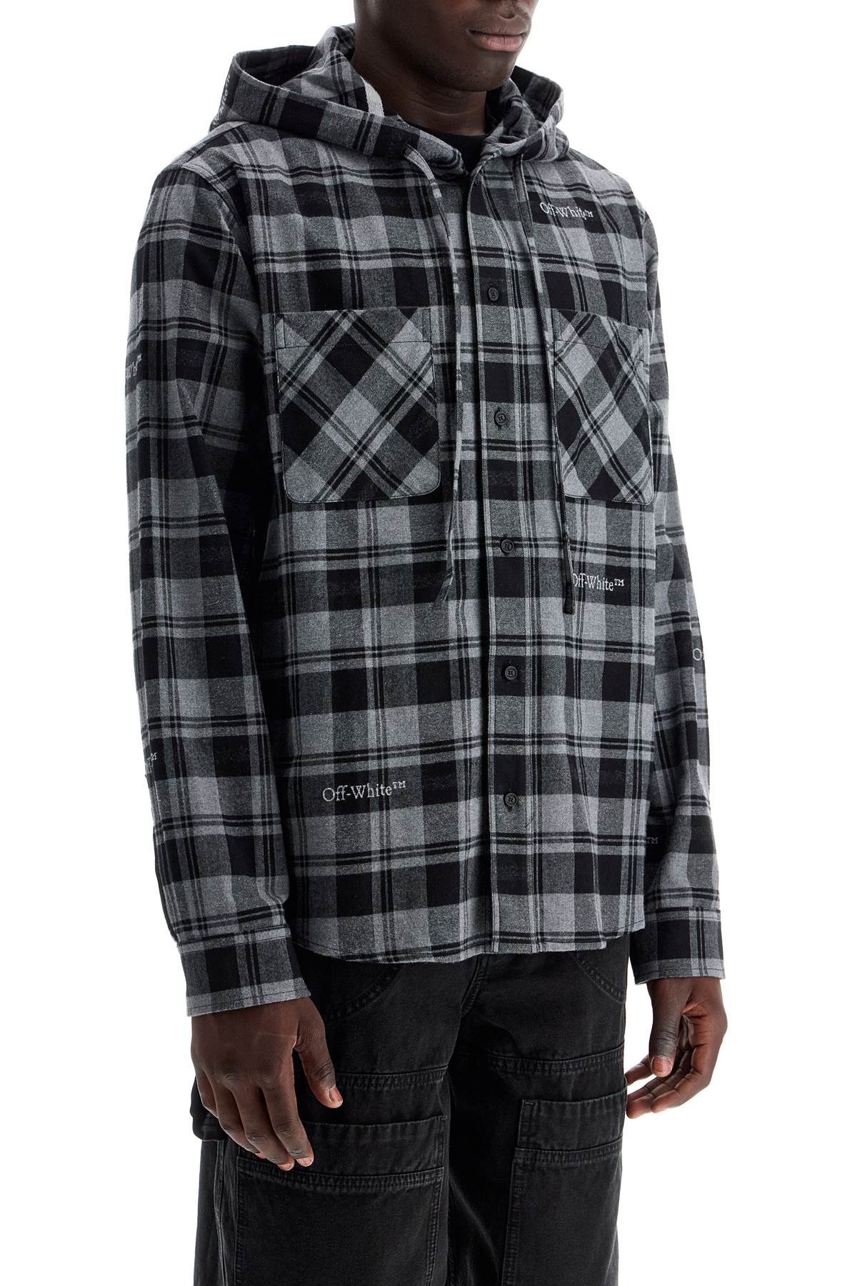 Off-White checked overshirt with hood image 1