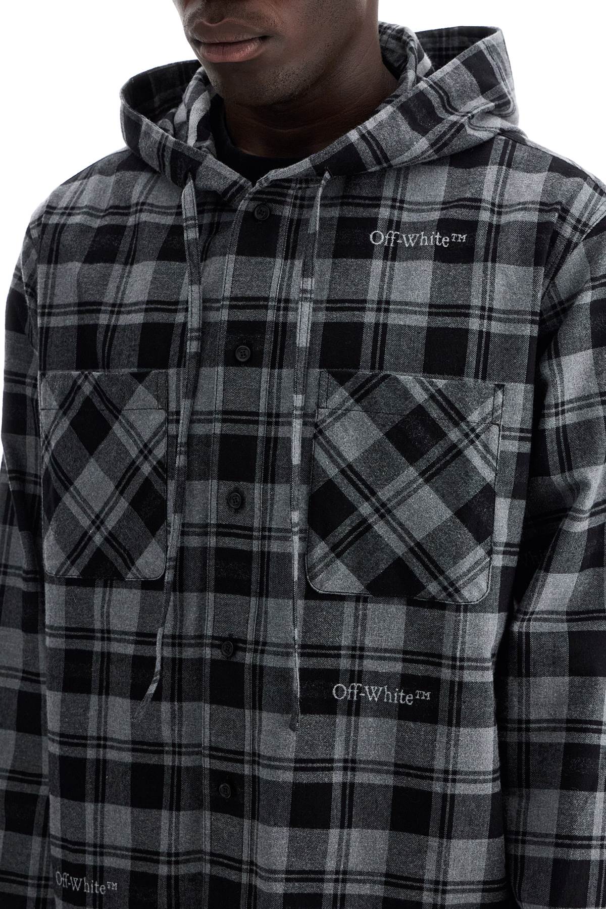 Off-White checked overshirt with hood image 3