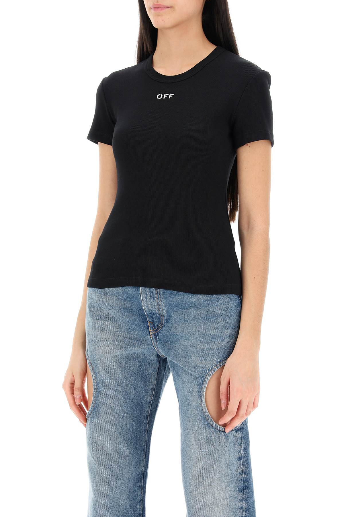 Off-White ribbed t-shirt with off embroidery image 3