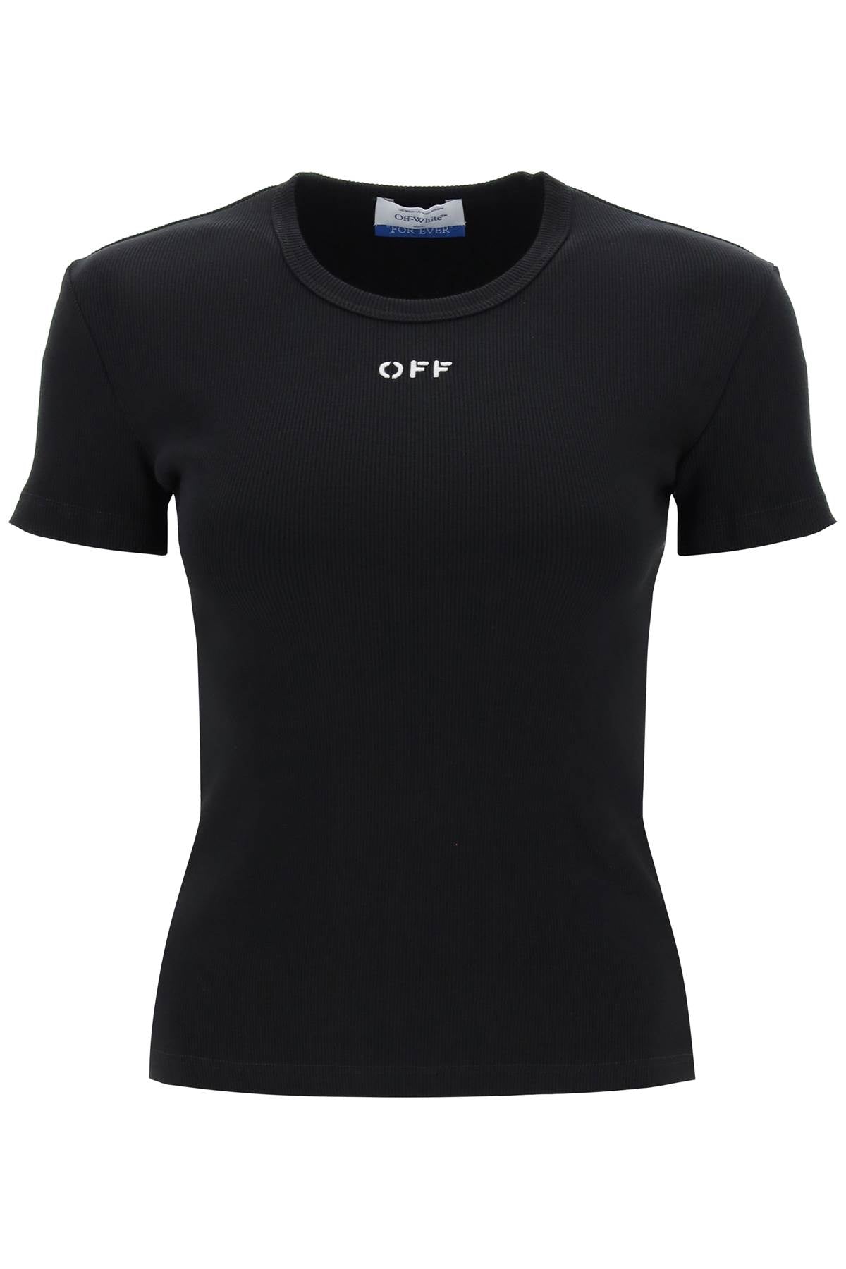 Off-White ribbed t-shirt with off embroidery image 0