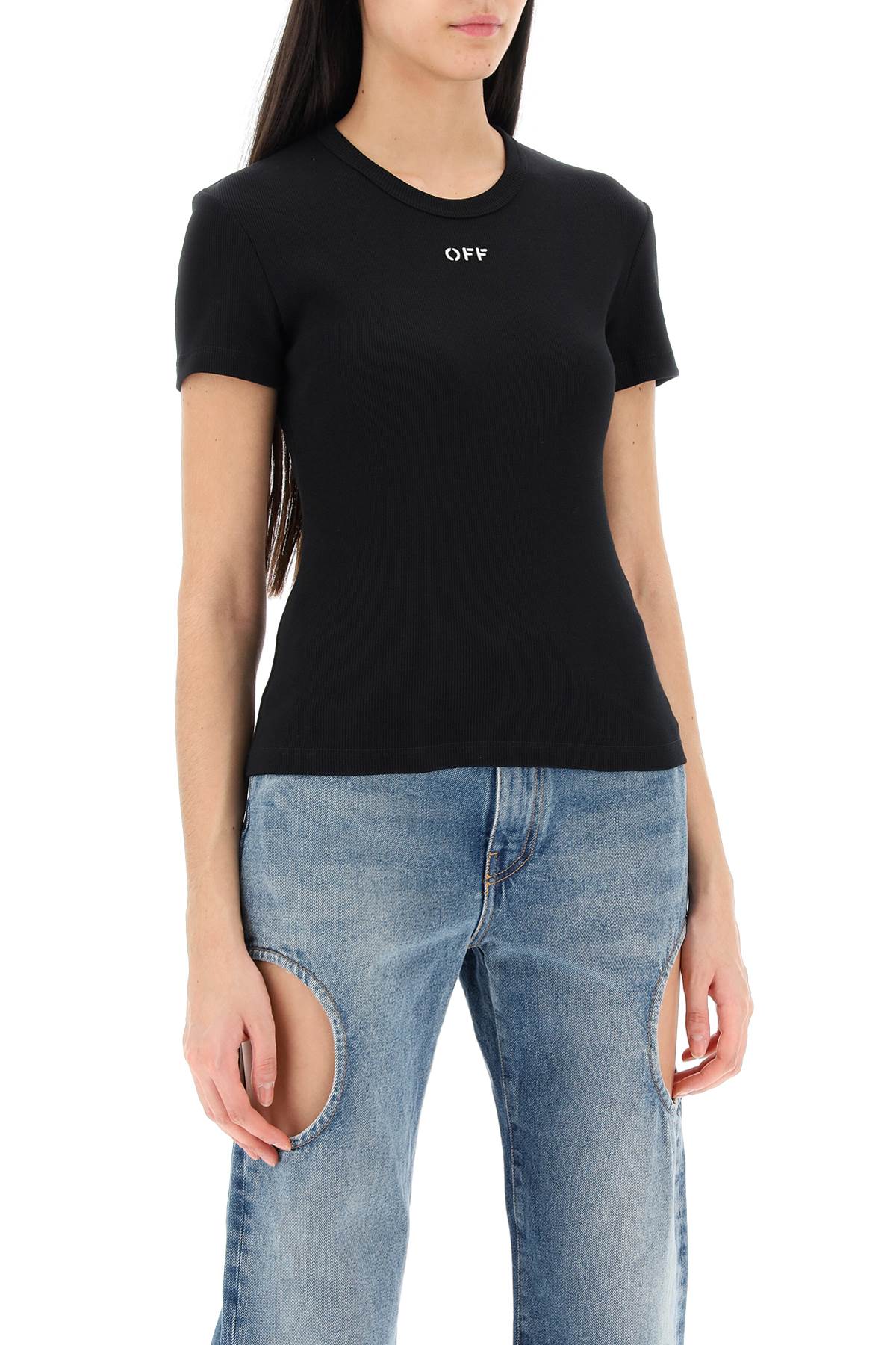 Off-White ribbed t-shirt with off embroidery image 1