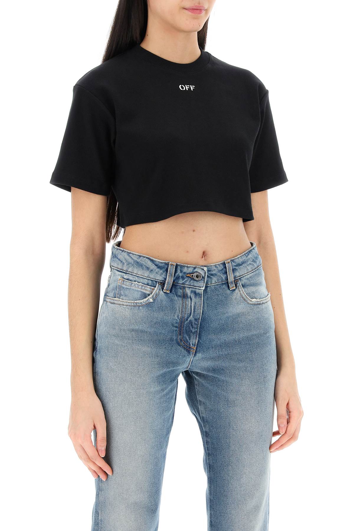 Off-White cropped t-shirt with off embroidery image 1