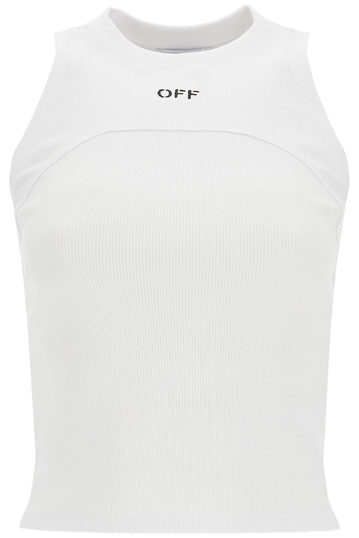 Off-White Ribbed Cotton Jersey Tank Top with Embroidered Logo image 0