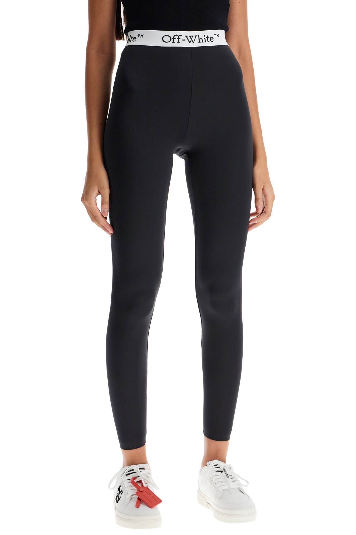 Off-White Lycra Leggings with Logo Band image 1