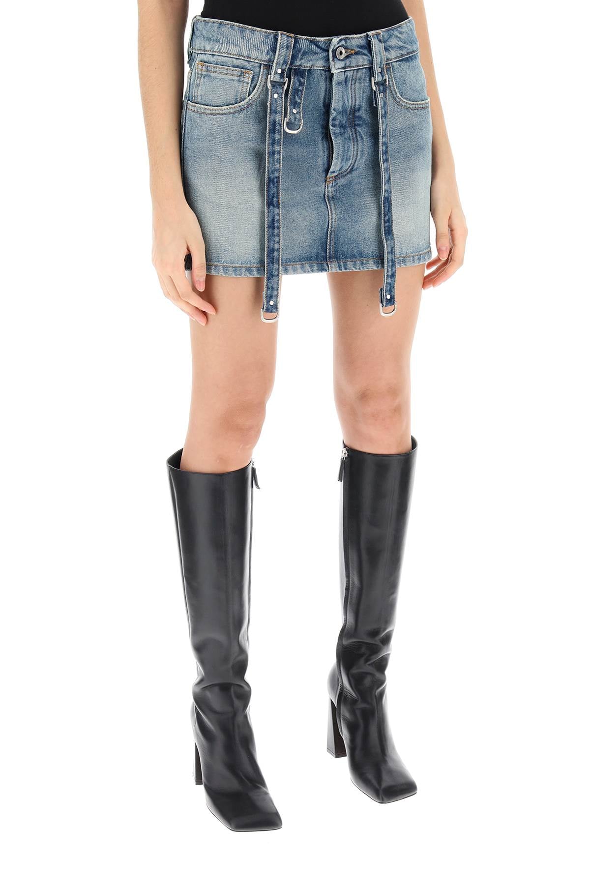 Off-White Denim Mini Skirt with Straps image 1