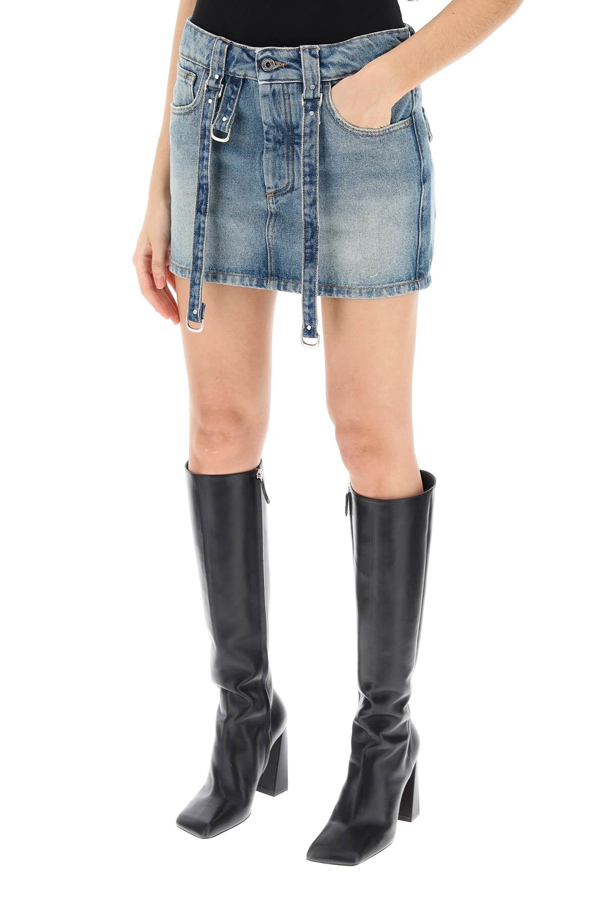 Off-White Denim Mini Skirt with Straps image 3