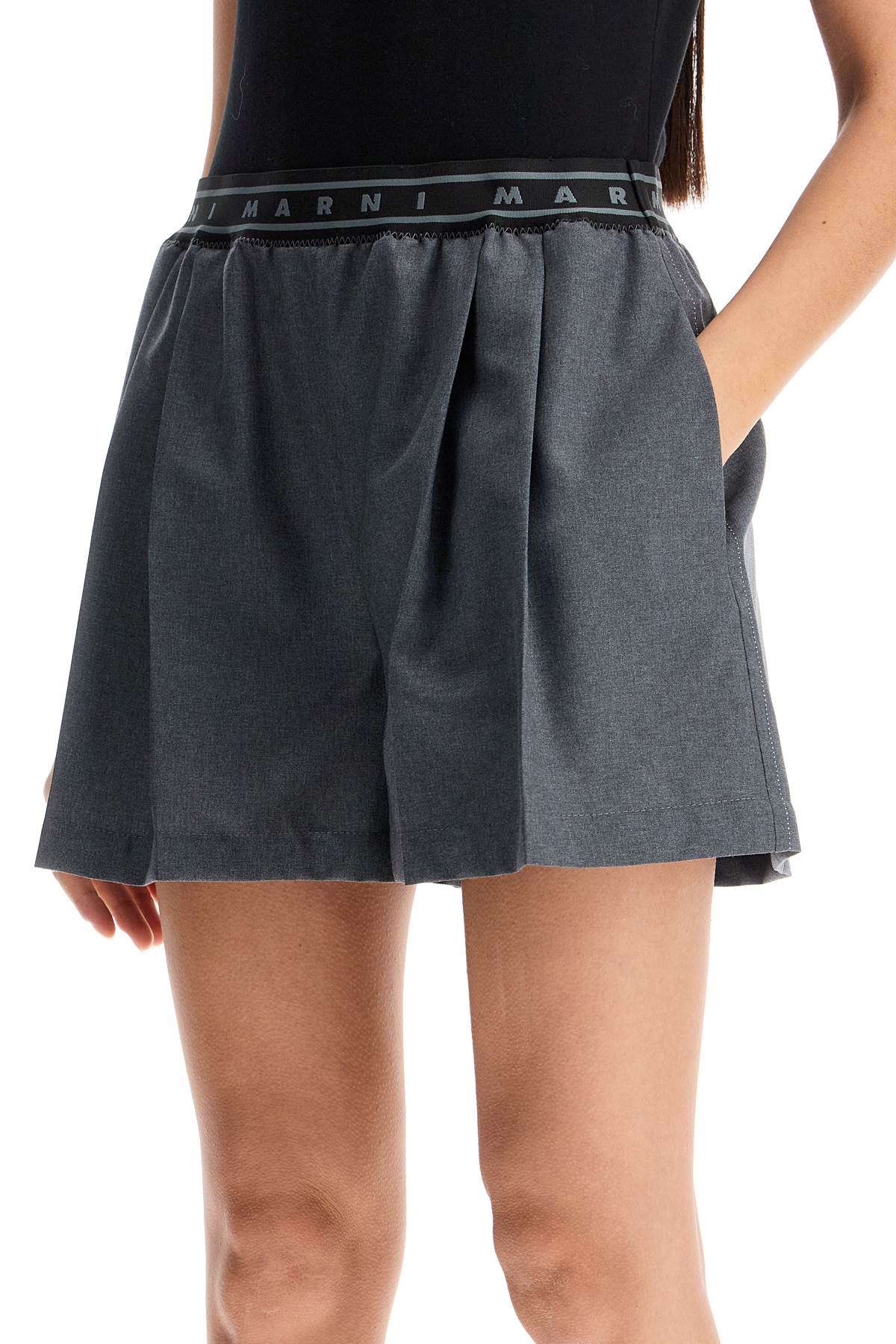 Marni Women's Pleated Wool Shorts with Branded Waistband image 3