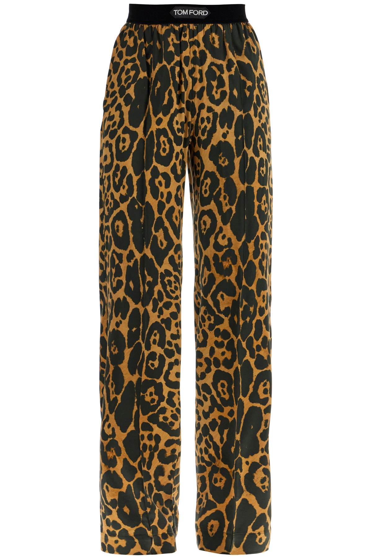 Tom Ford wide leg leopard print silk pants in camel and black image 0