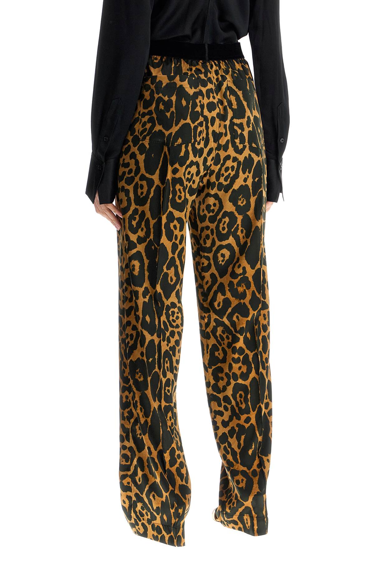 Tom Ford wide leg leopard print silk pants in camel and black image 2