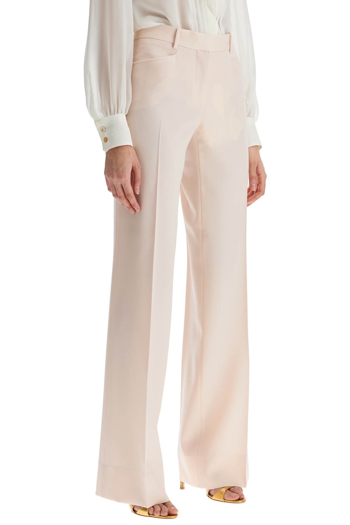 Tom Ford high waist wide leg pants in virgin wool light blush image 1