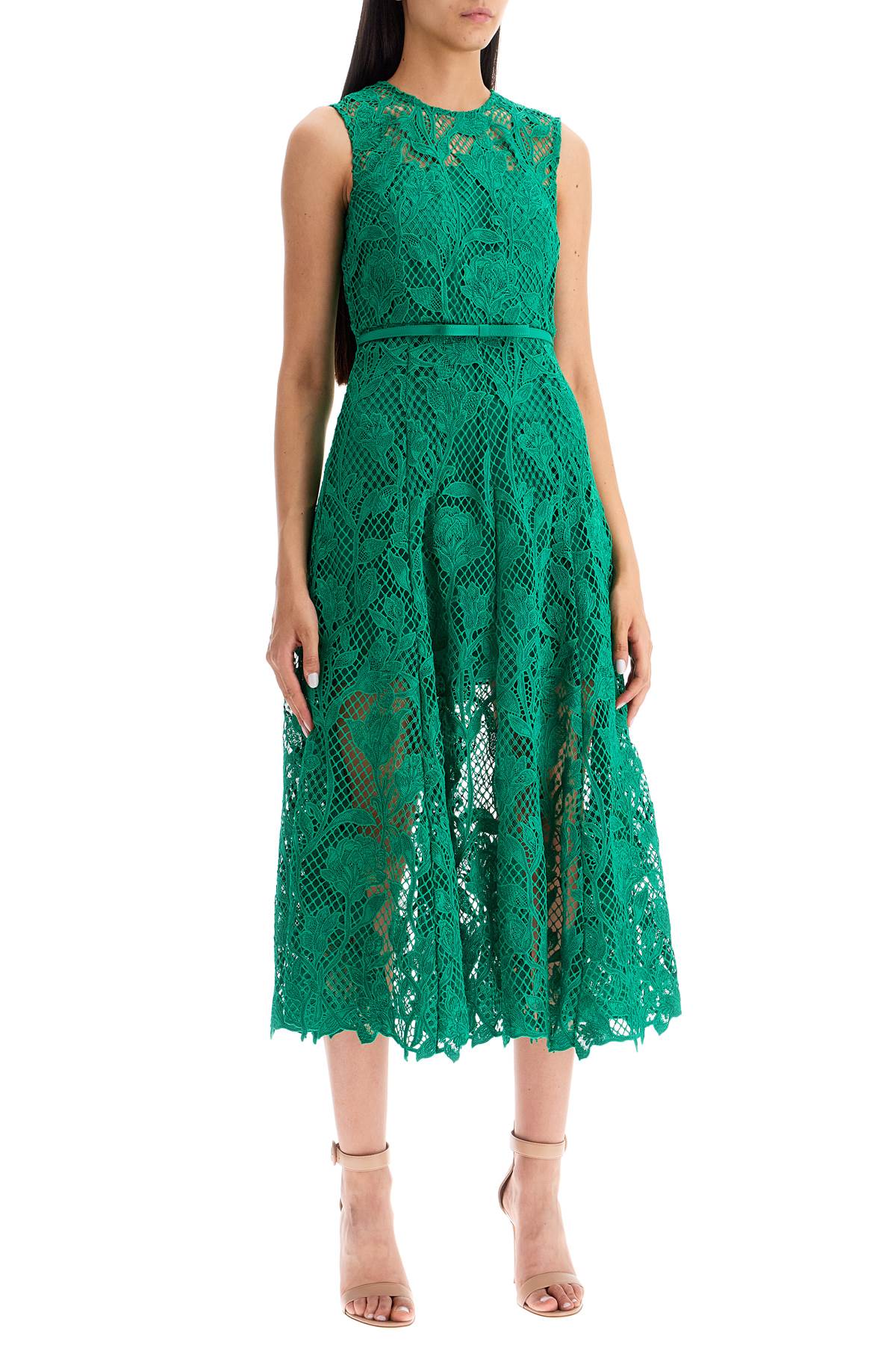 Self-Portrait Floral Lace Sleeveless Midi Dress image 1