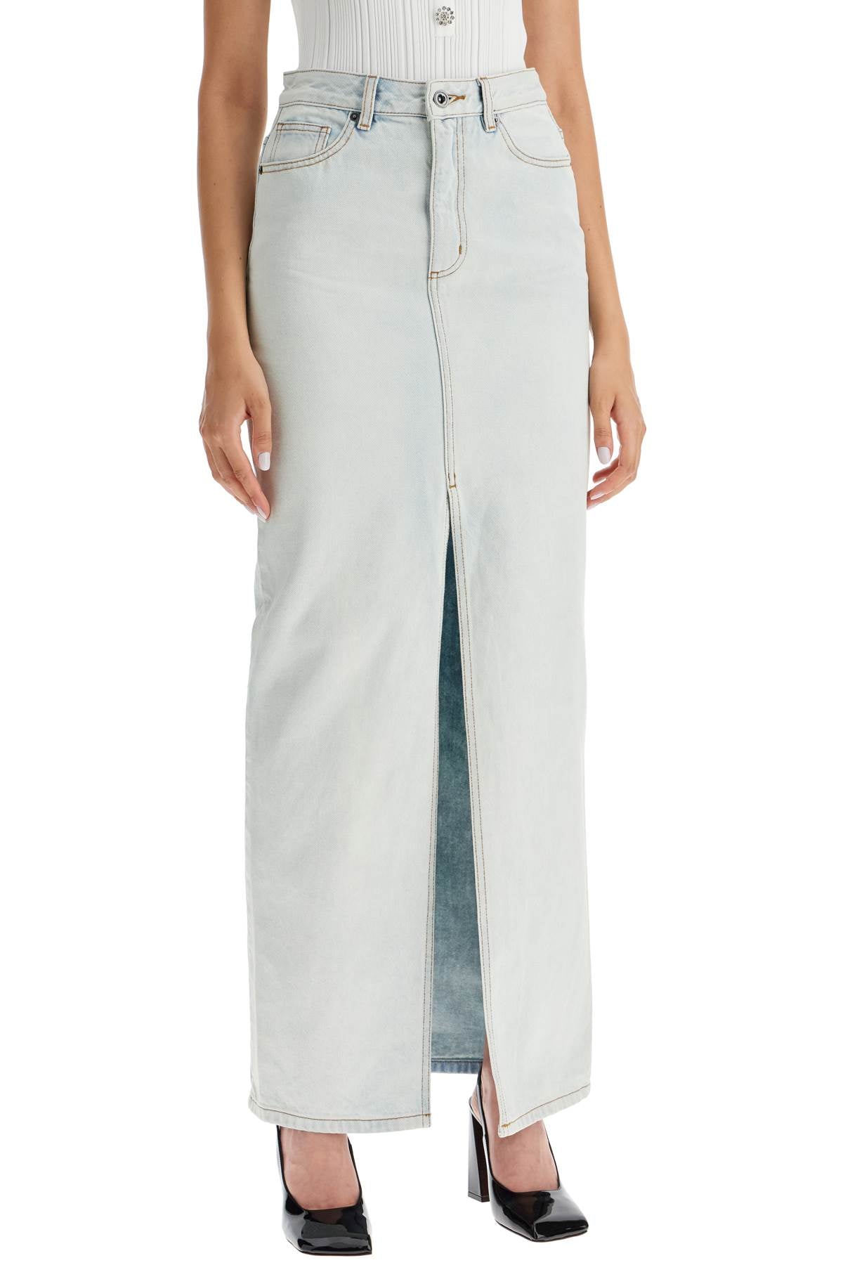 Self-Portrait Light Wash Denim Maxi Skirt image 1