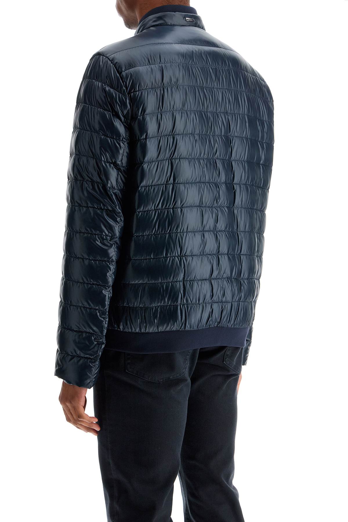 HERNO dark blue lightweight quilted nylon down jacket with high collar image 2