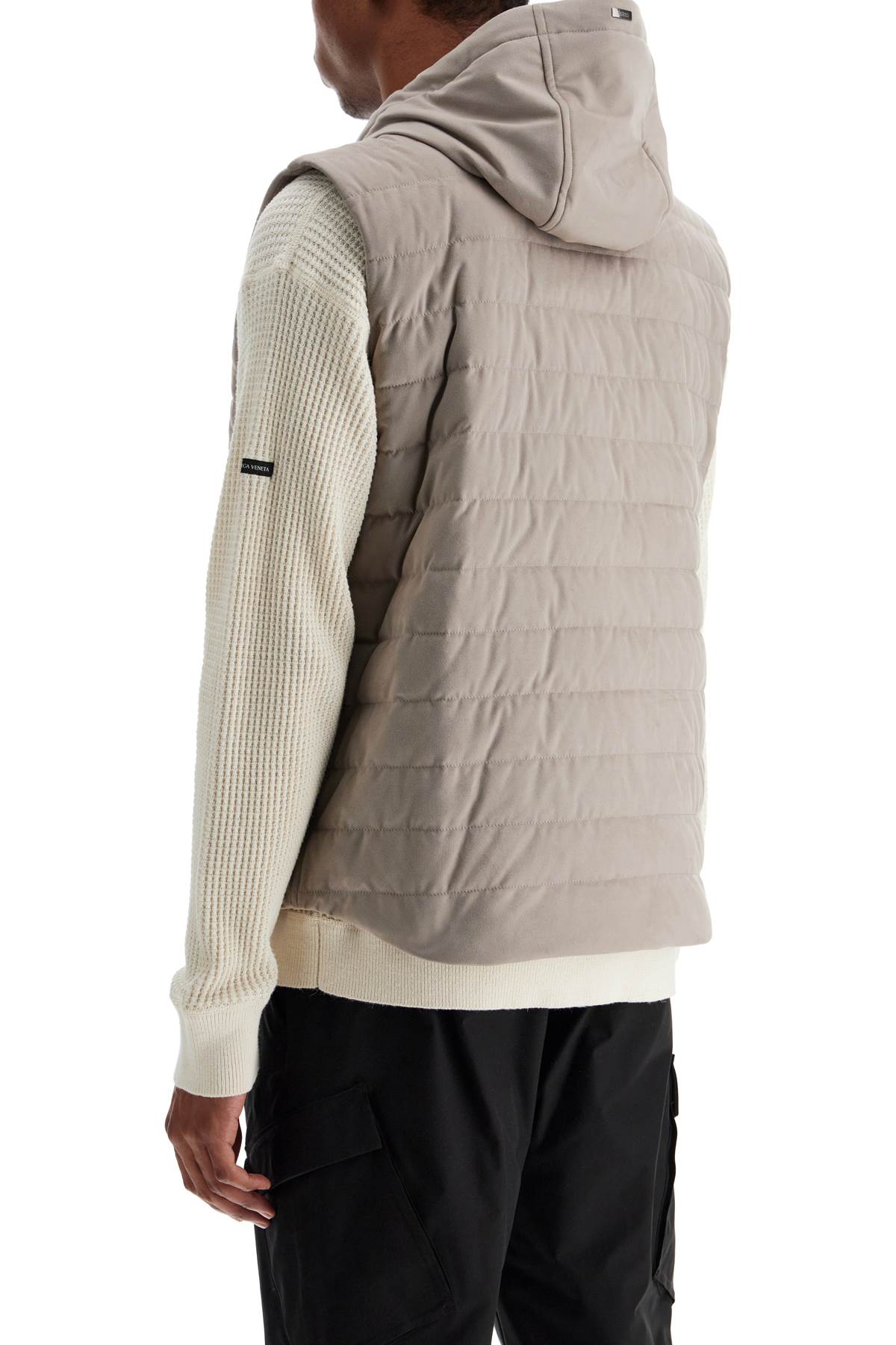 HERNO sleeveless down jacket in dove gray polyester with quilted hood image 2