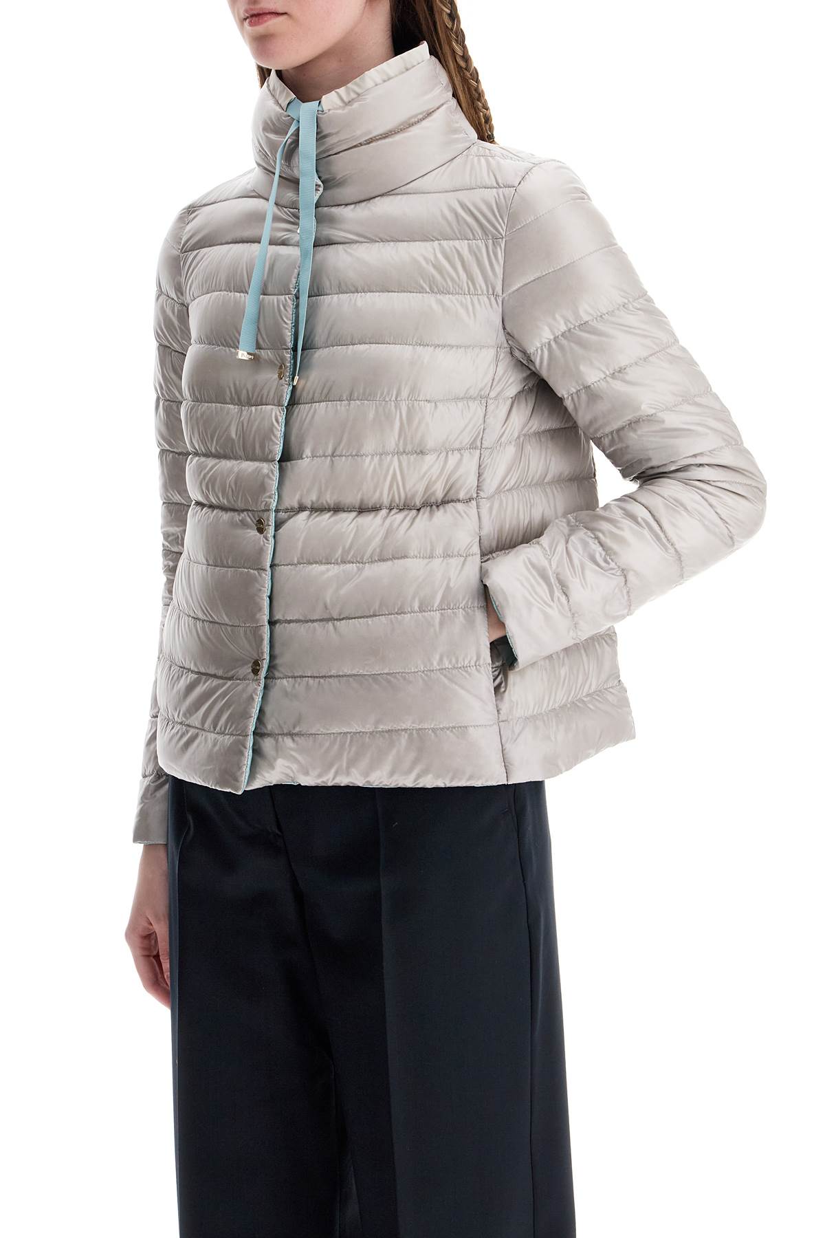 HERNO short puffer jacket in ice blue nylon with metal buttons image 3