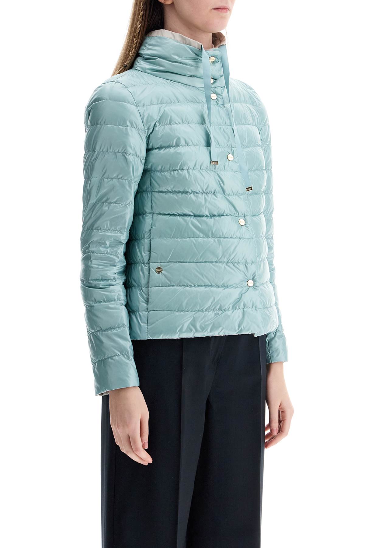 HERNO short puffer jacket in ice blue nylon with metal buttons image 1