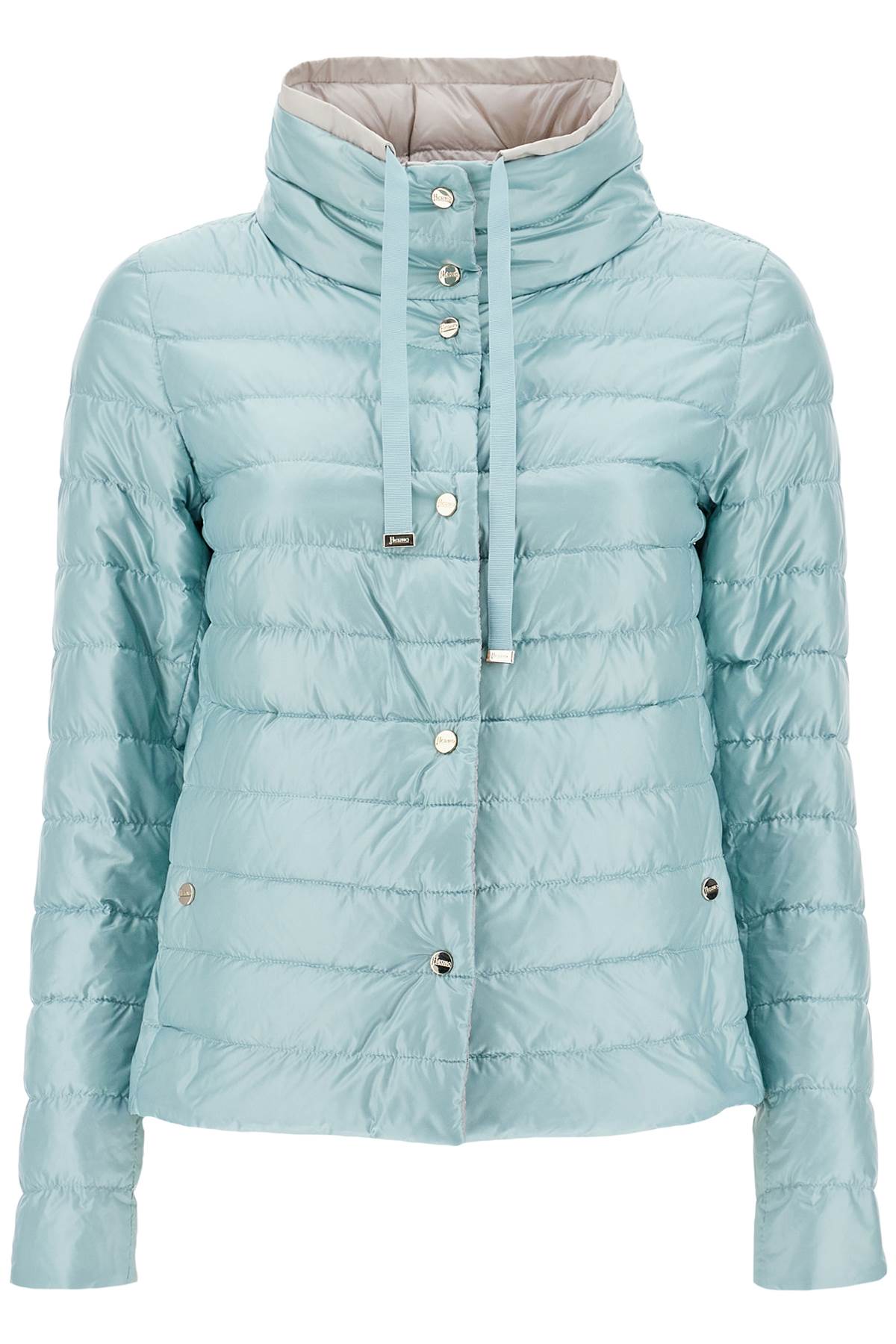 HERNO short puffer jacket in ice blue nylon with metal buttons image 0