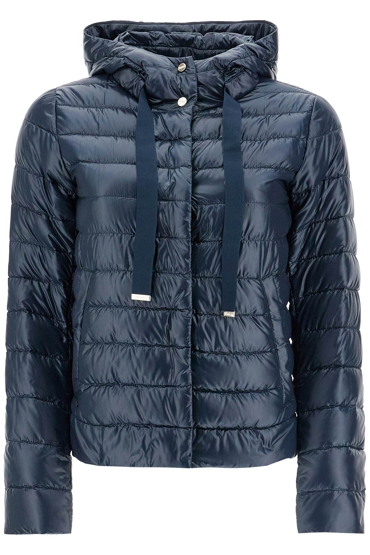 HERNO cropped down jacket with hood in ultralight dark blue nylon image 0