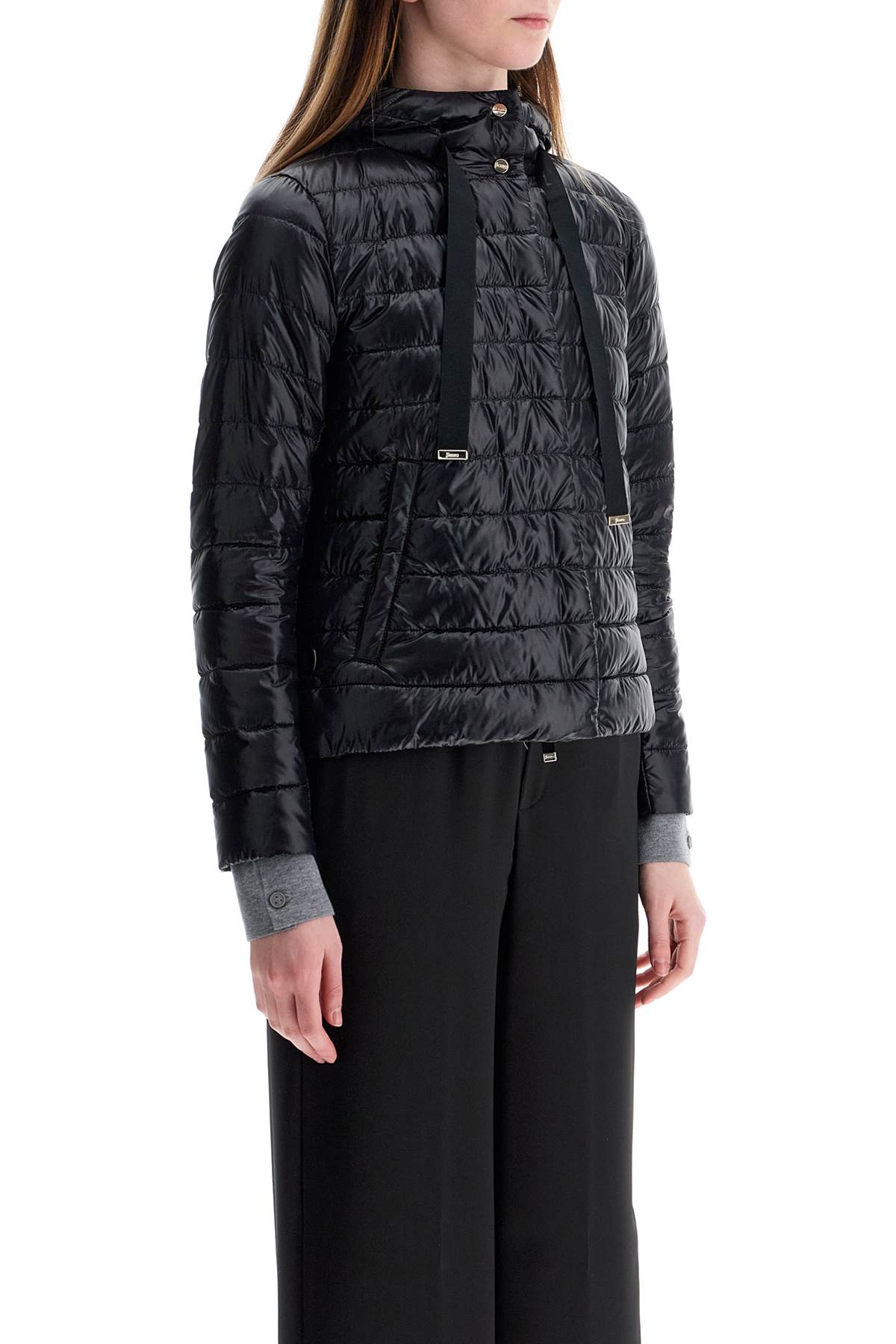 HERNO ultra-lightweight black nylon down jacket with hood image 1