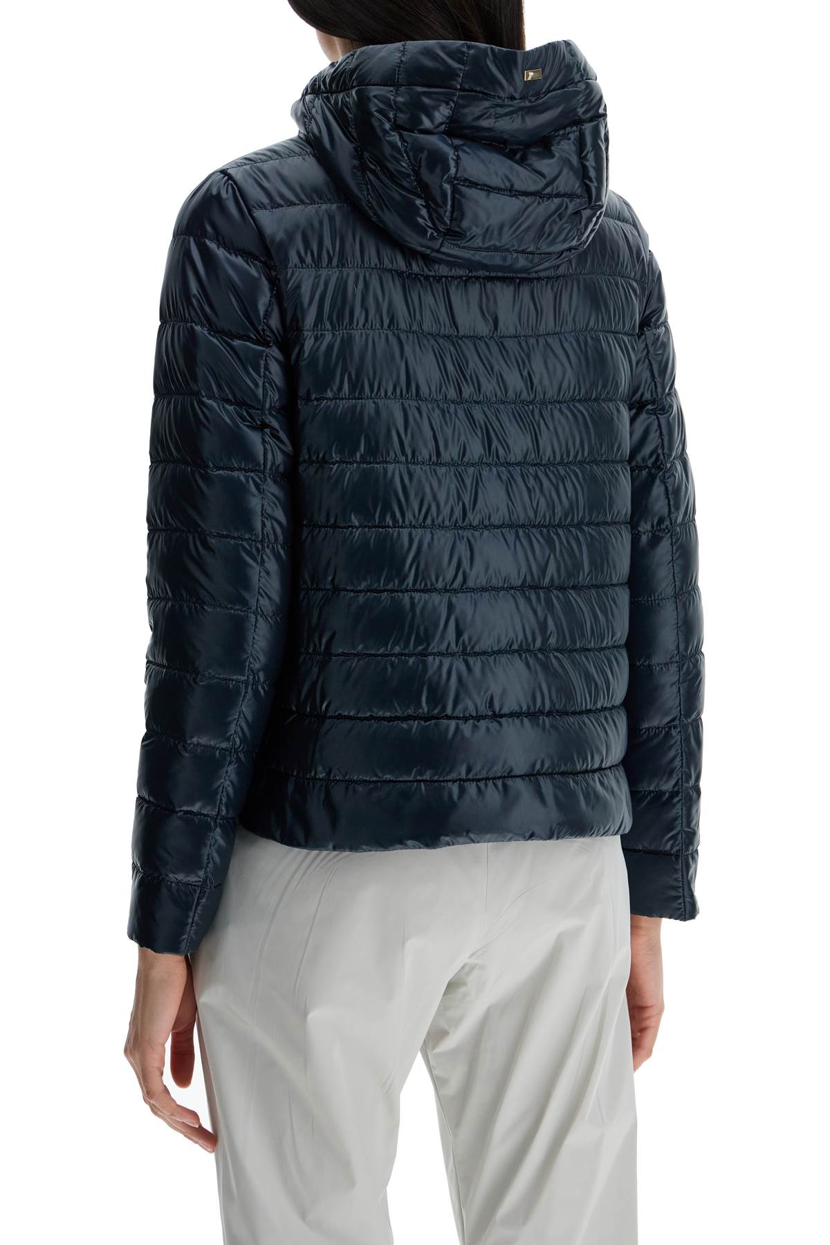 HERNO cropped down jacket with hood in ultralight dark blue nylon image 2