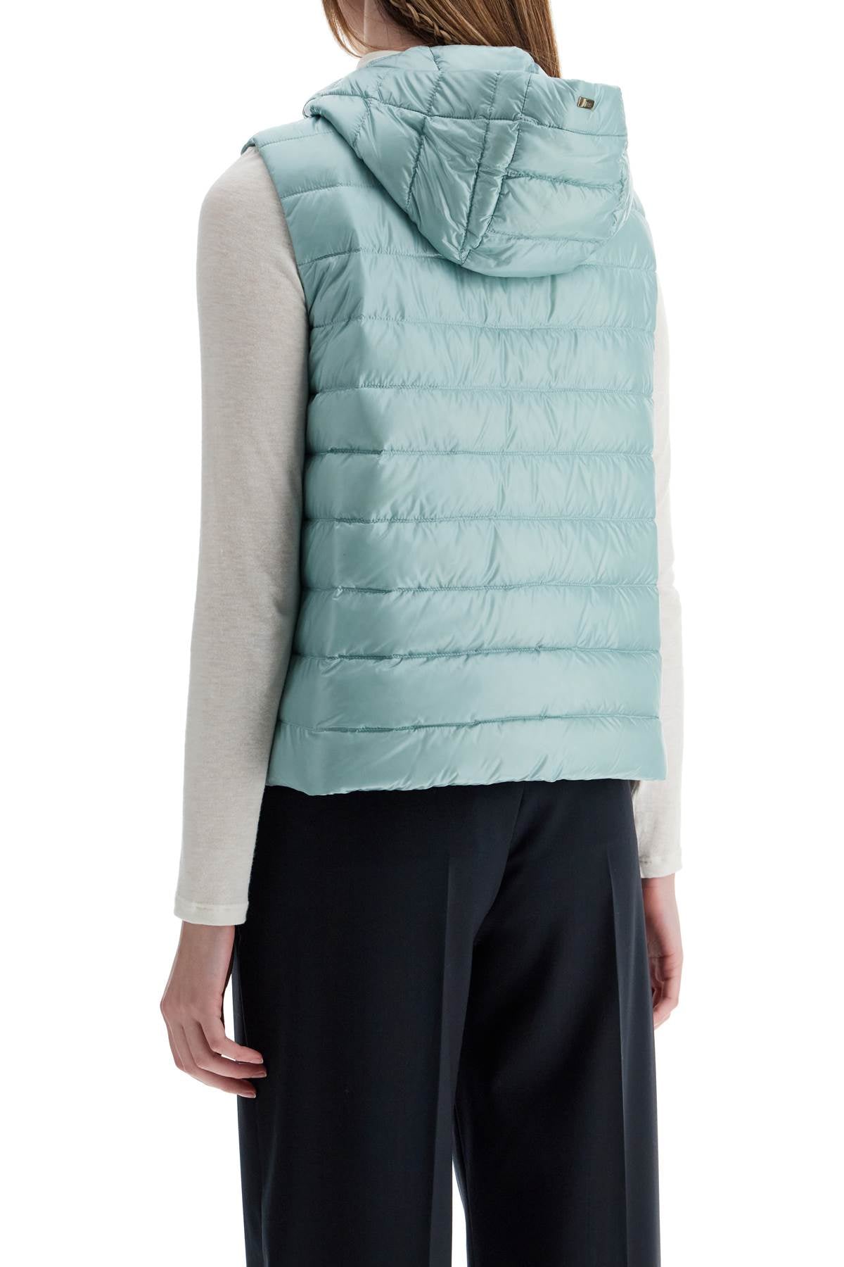 HERNO light blue quilted nylon gilet with hood image 2