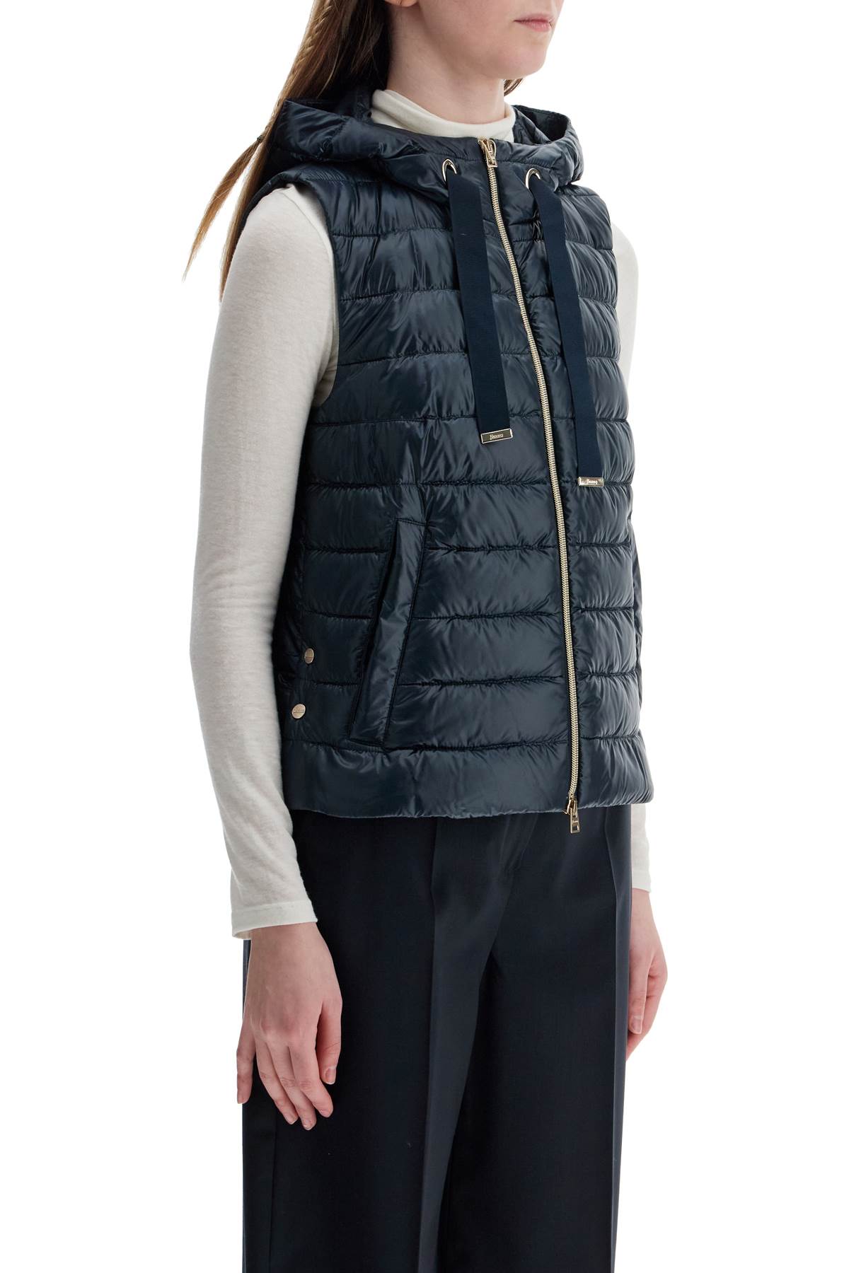 HERNO men's dark blue polyamide gilet with hood image 1