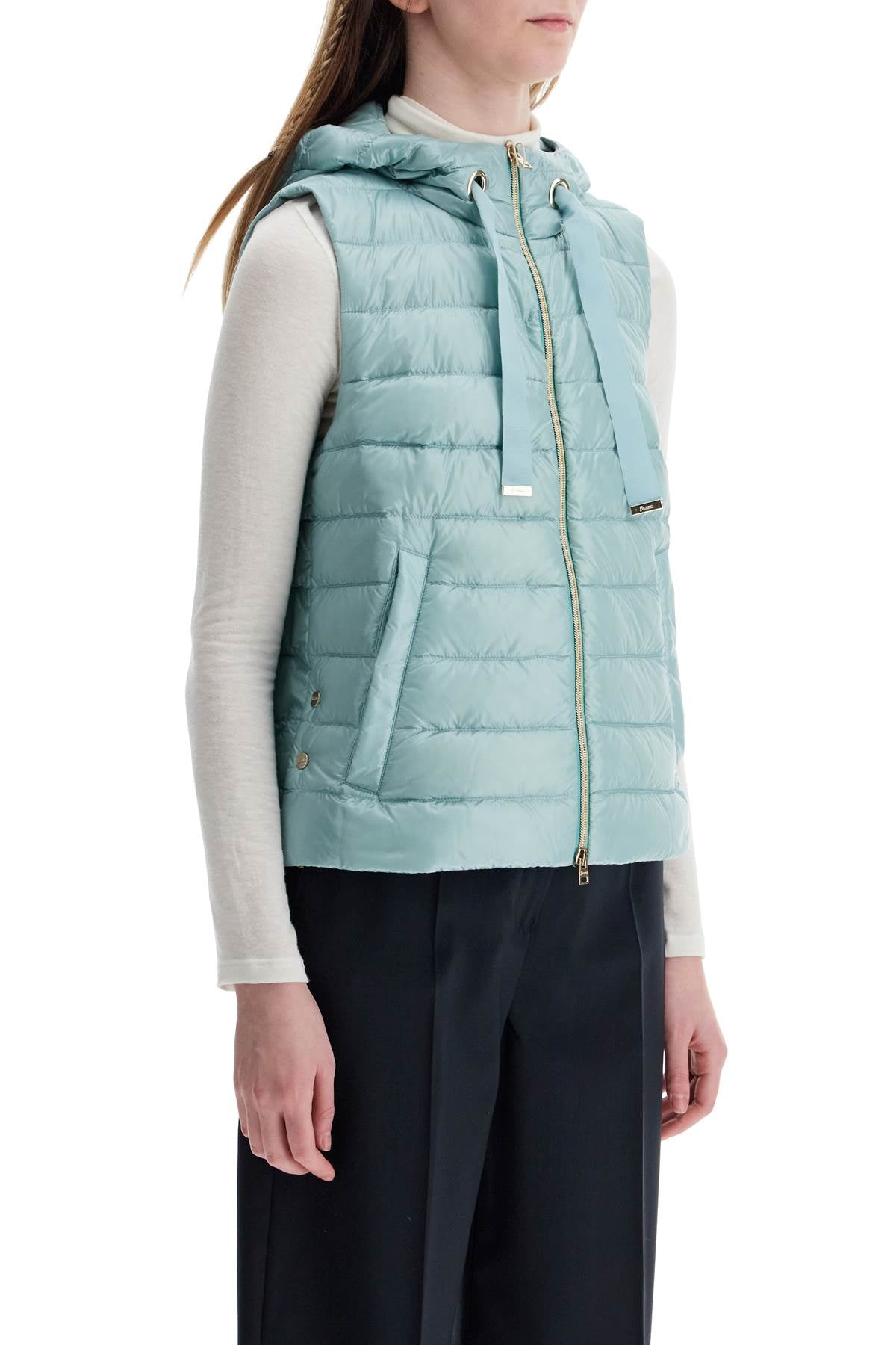 HERNO light blue quilted nylon gilet with hood image 1