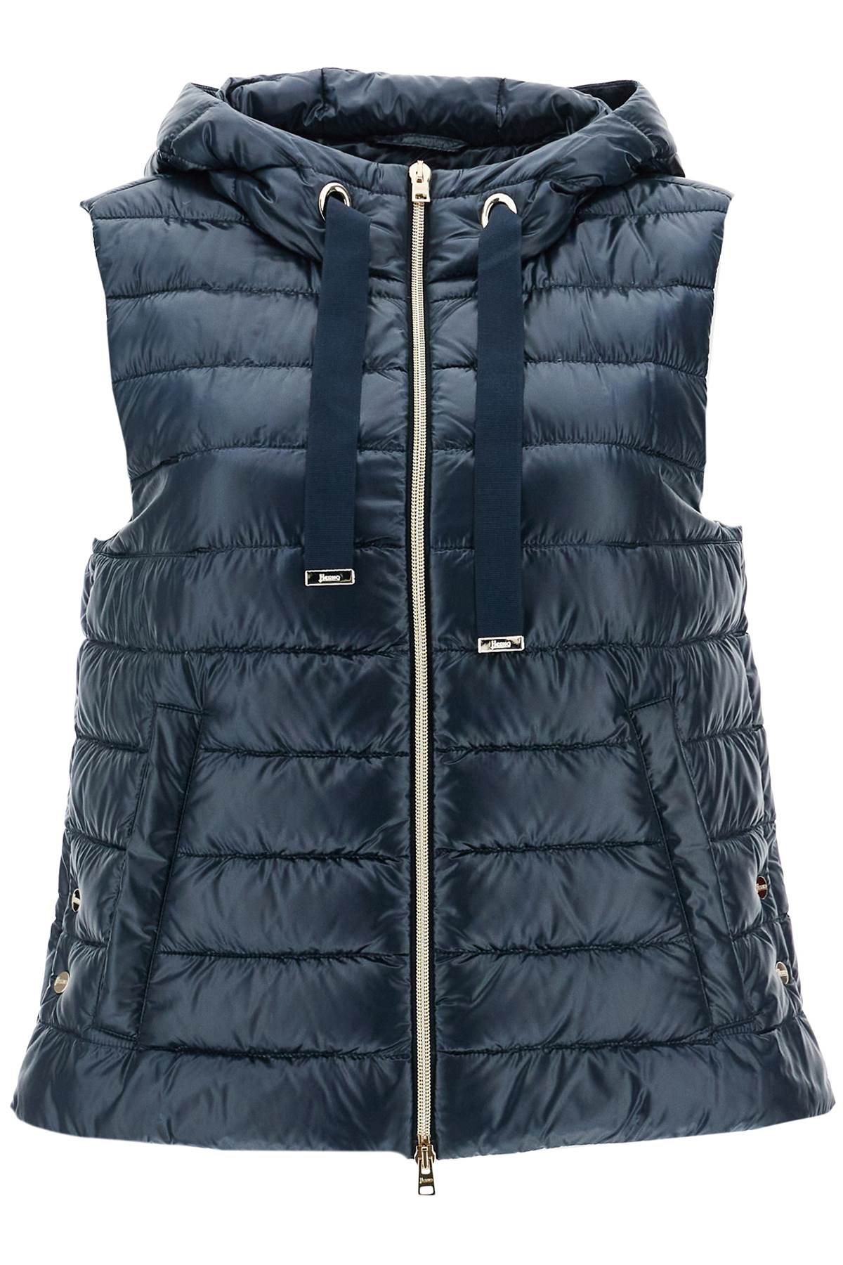 HERNO men's dark blue polyamide gilet with hood image 0