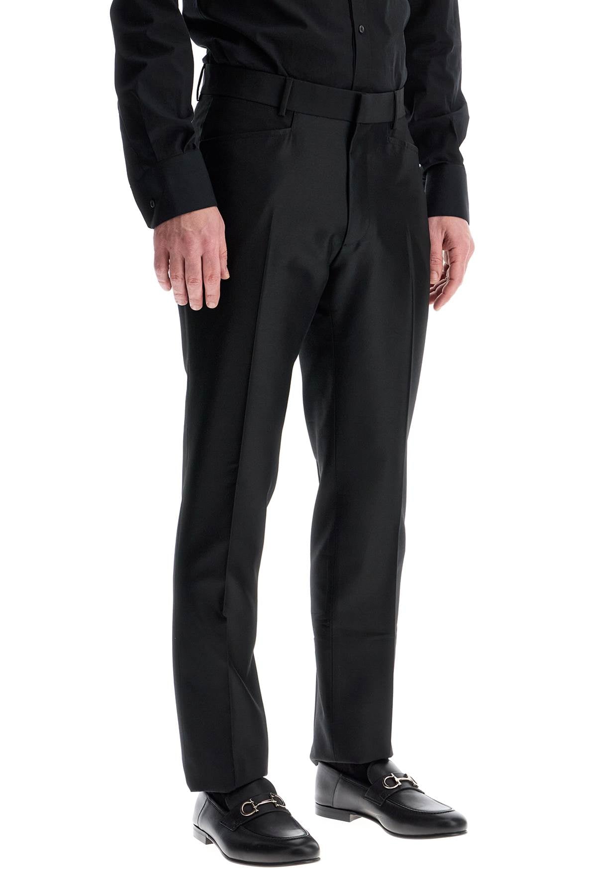 Tom Ford men's black wool and silk regular fit trousers made in italy image 1